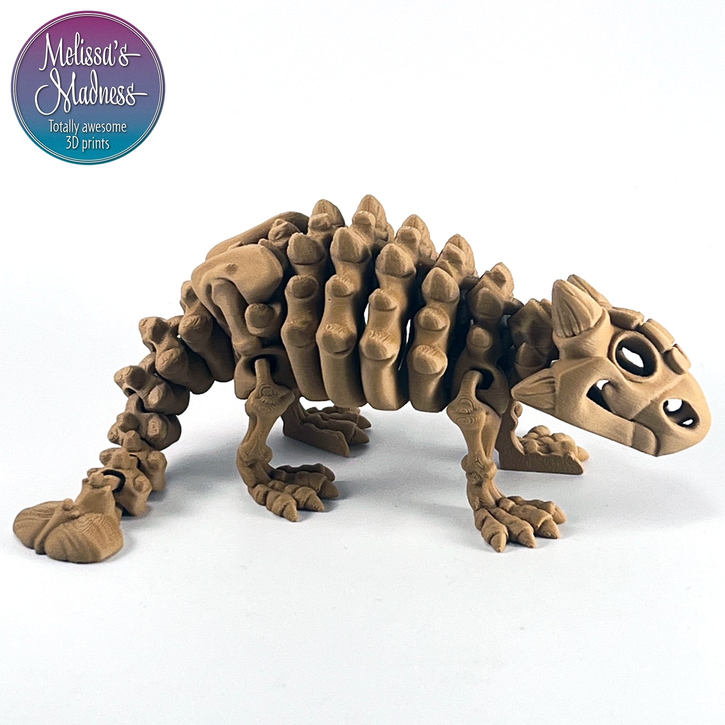 3D Printed Articulated Ankylosaurus Skeleton Display Piece in Caramel Montana Made