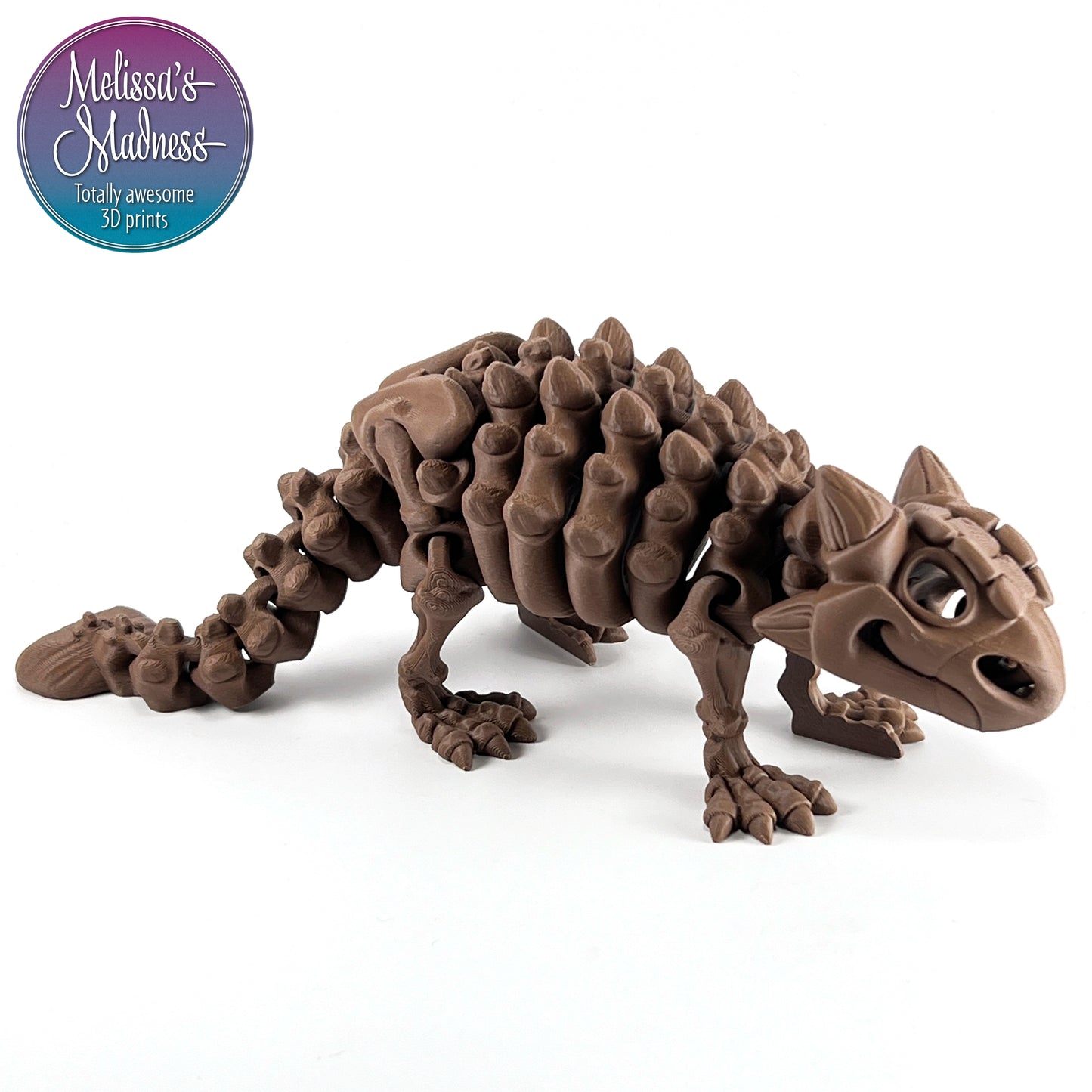 Articulated Ankylosaurus Skeleton Eco-Friendly 3D Printed Biodegradable PLA in Walnut