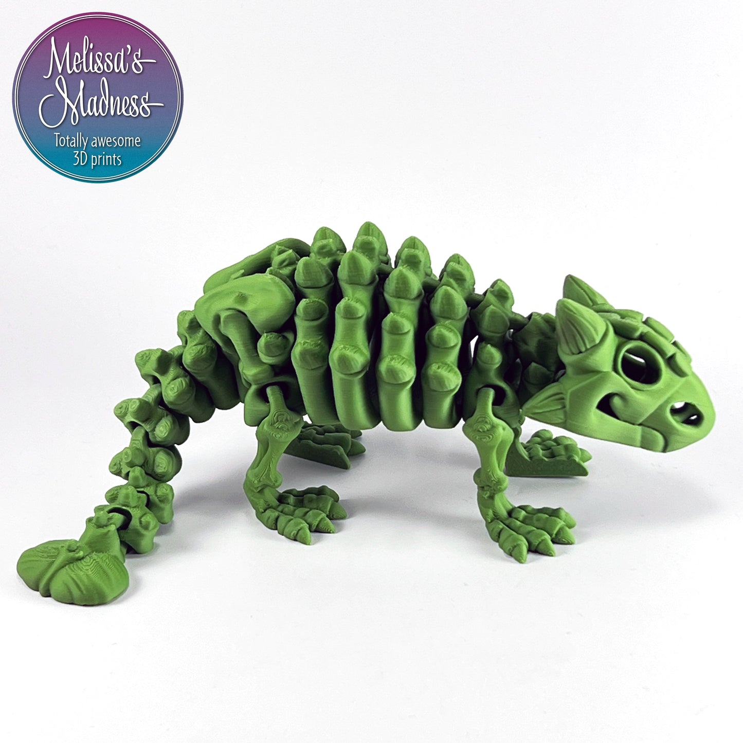 3D Printed Ankylosaurus Skeleton Biodegradable PLA Model in Vine Green Hydropower Made