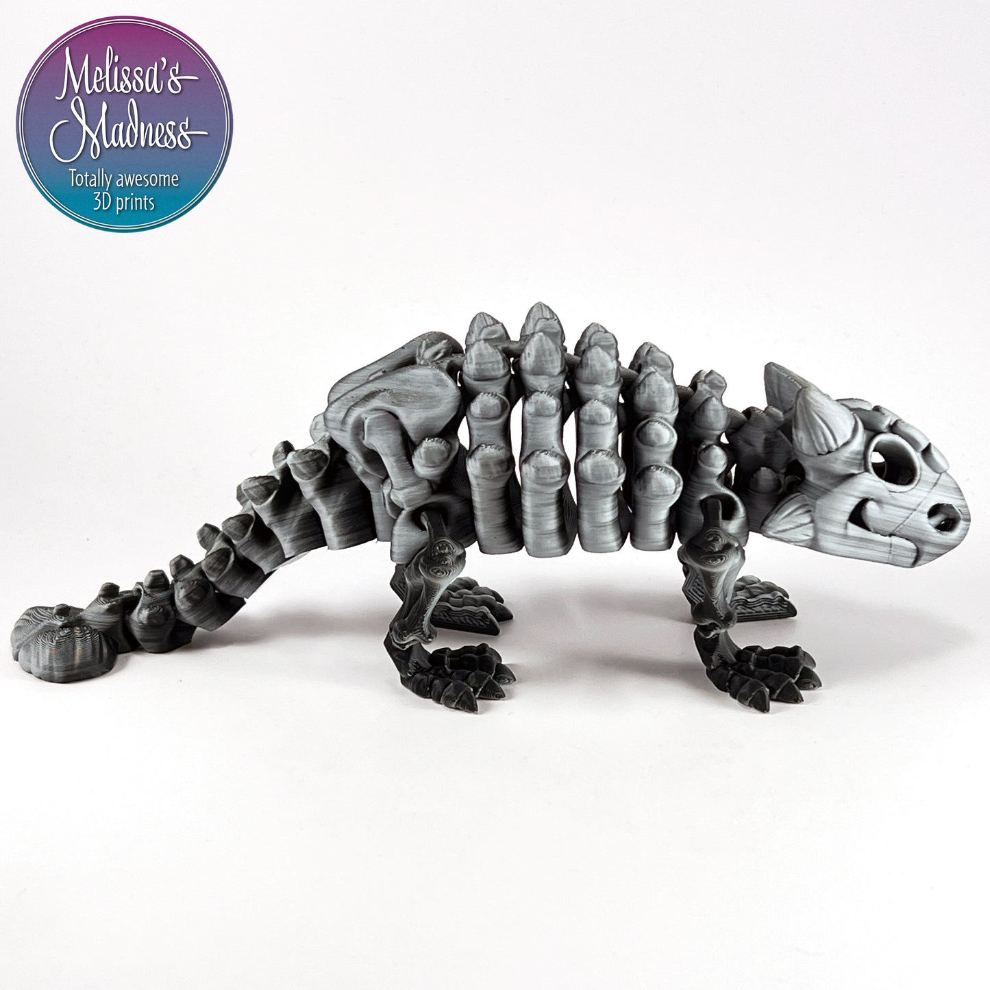 Eco-Friendly Articulated Ankylosaurus Skeleton Industrially Compostable PLA Collectible in Black+White Shifting