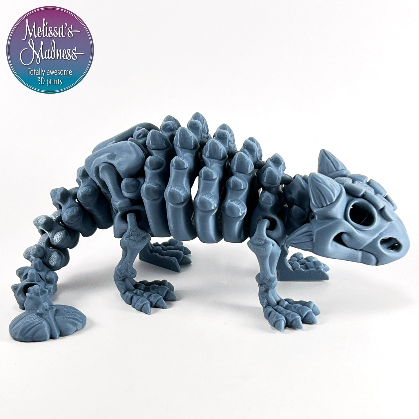 Ankylosaurus Skeleton Sustainable 3D Printed Figurine Biodegradable Material in Blue Gray
