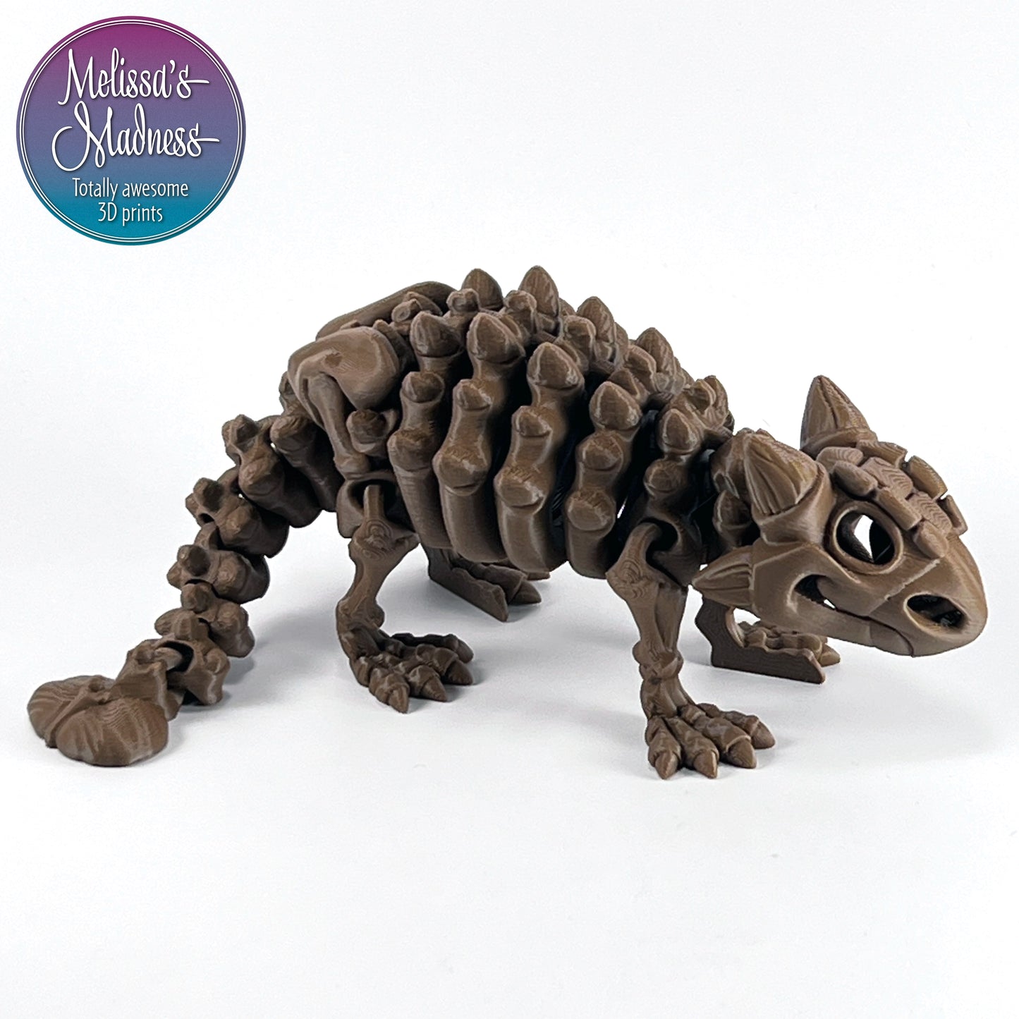 Articulated Ankylosaurus Skeleton Sustainable Gift Shop Collectible Biodegradable PLA in Cocoa Brown