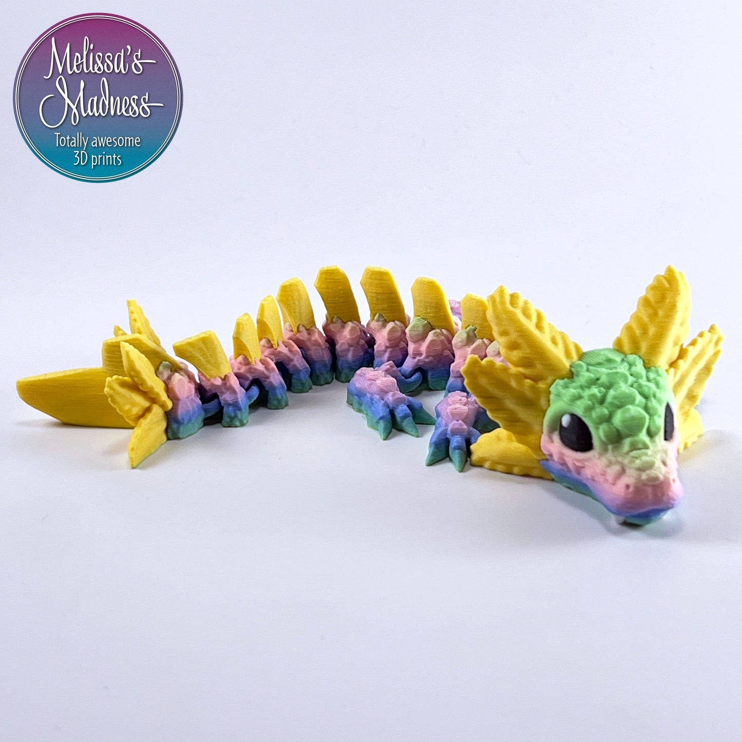 Axolotl Baby Dragon in Soft Rainbow & Lemon Yellow
