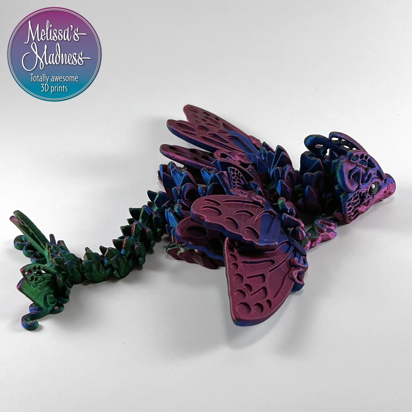 Articulating Butterfly Baby Dragon in Red+Green+Blue Shifting flexi figurine collectible display piece