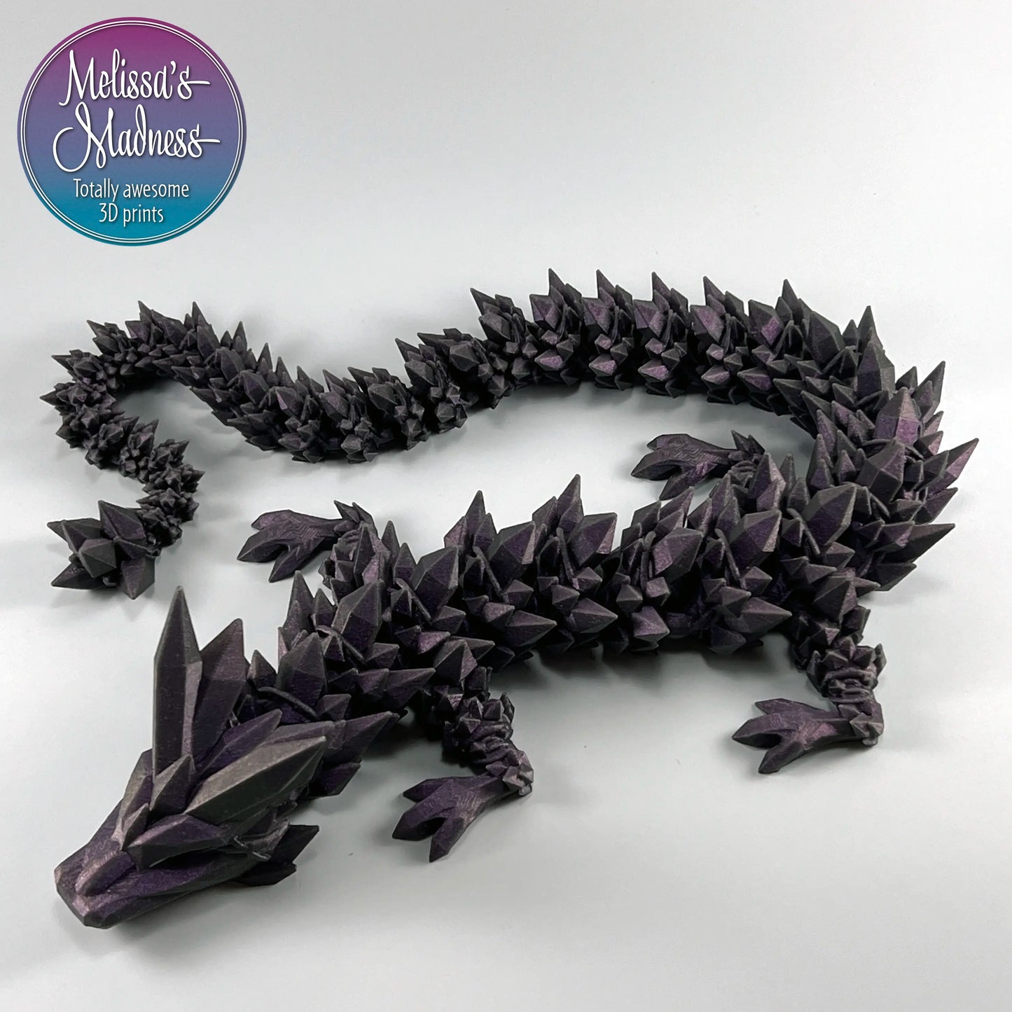 Crystal Dragon in Pewter desk fidget articulated flexible 3D printed collector item