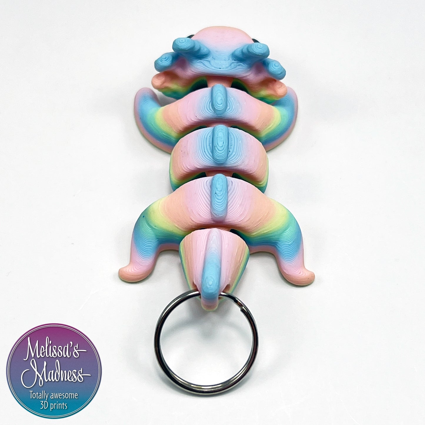 Sustainable Cute Axolotl Chunky Keychain in Pastel Spectrum Flexi Collectible Eco-Friendly Biodegradable 3D Printed