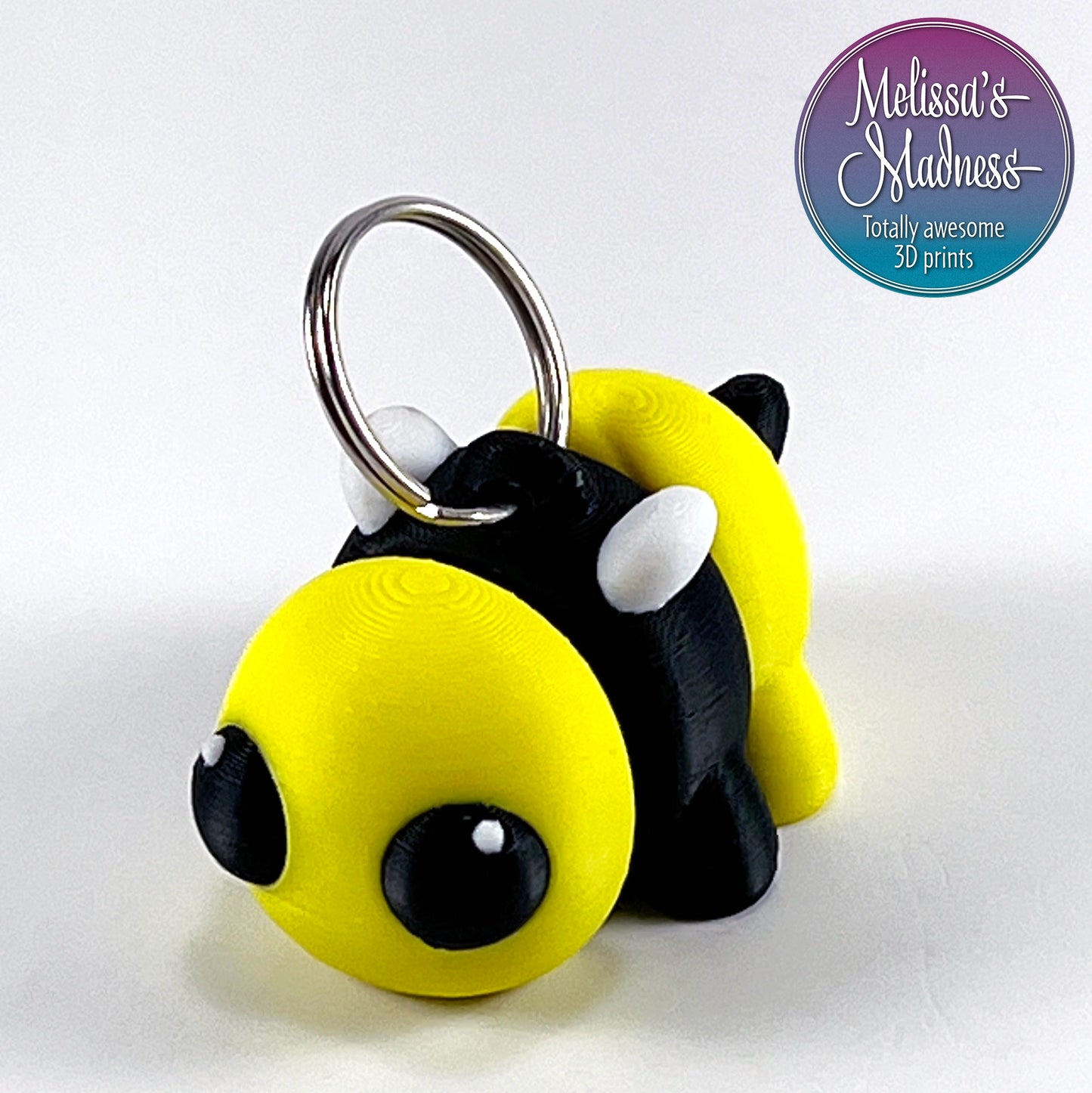 Cute Bee Chunky Keychain in Yellow & White Flexi Figurine Industrially Compostable Biodegradable 3D Printed