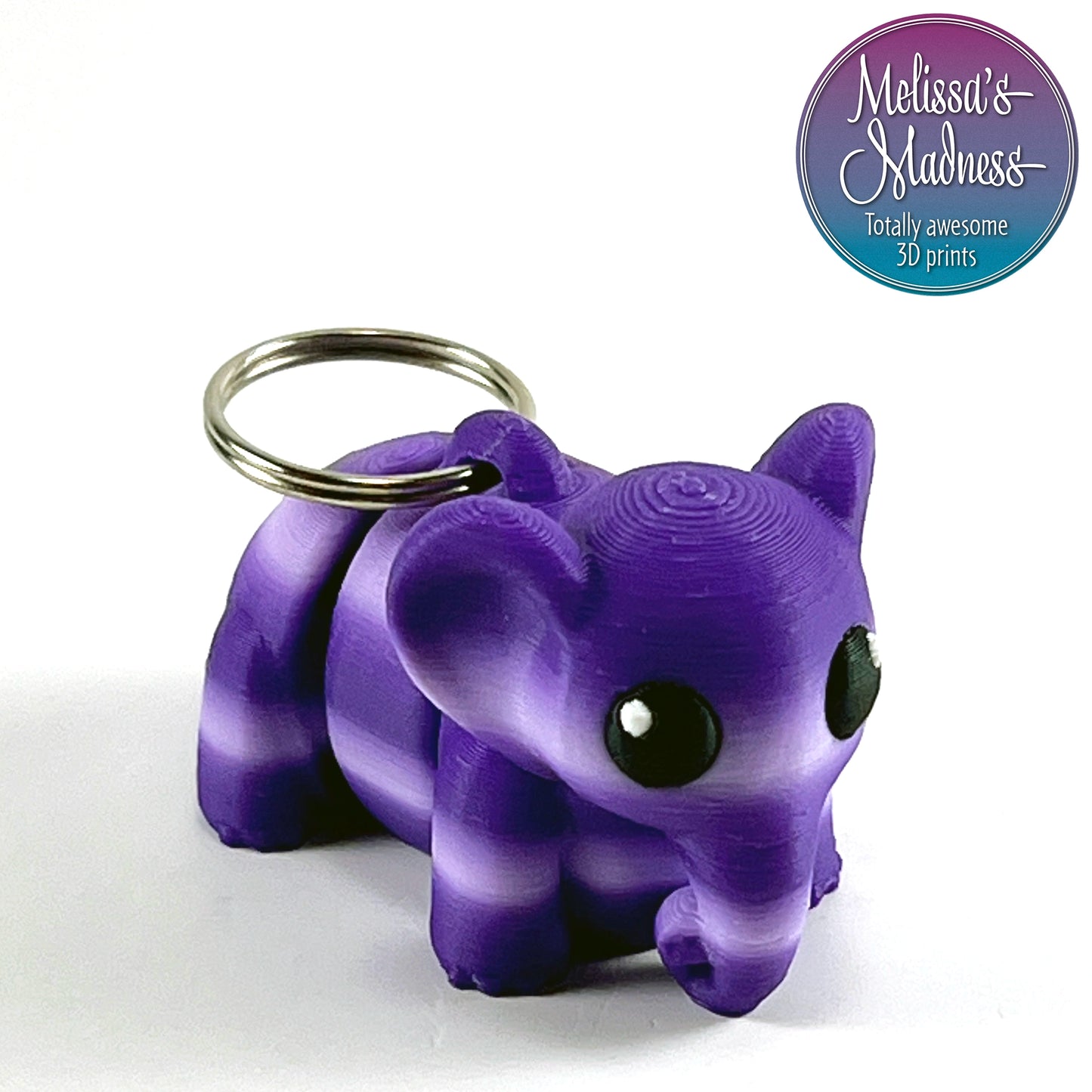 3D Printed Cute Elephant Chunky Keychain in Purple Gradient Wholesale Gift Shop Supplier Museum Store Collectible