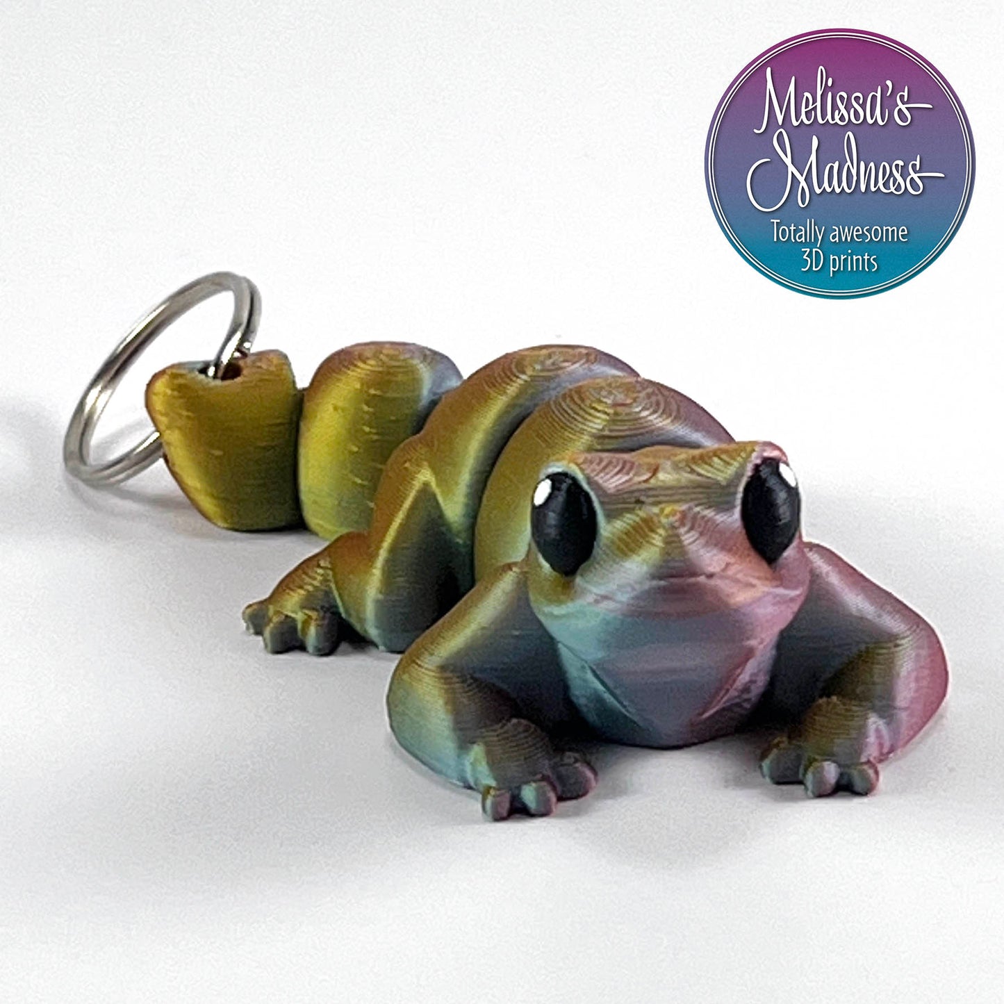 Cute Lizard Keychain in Jewel Green+Red Orange+Gold Shifting