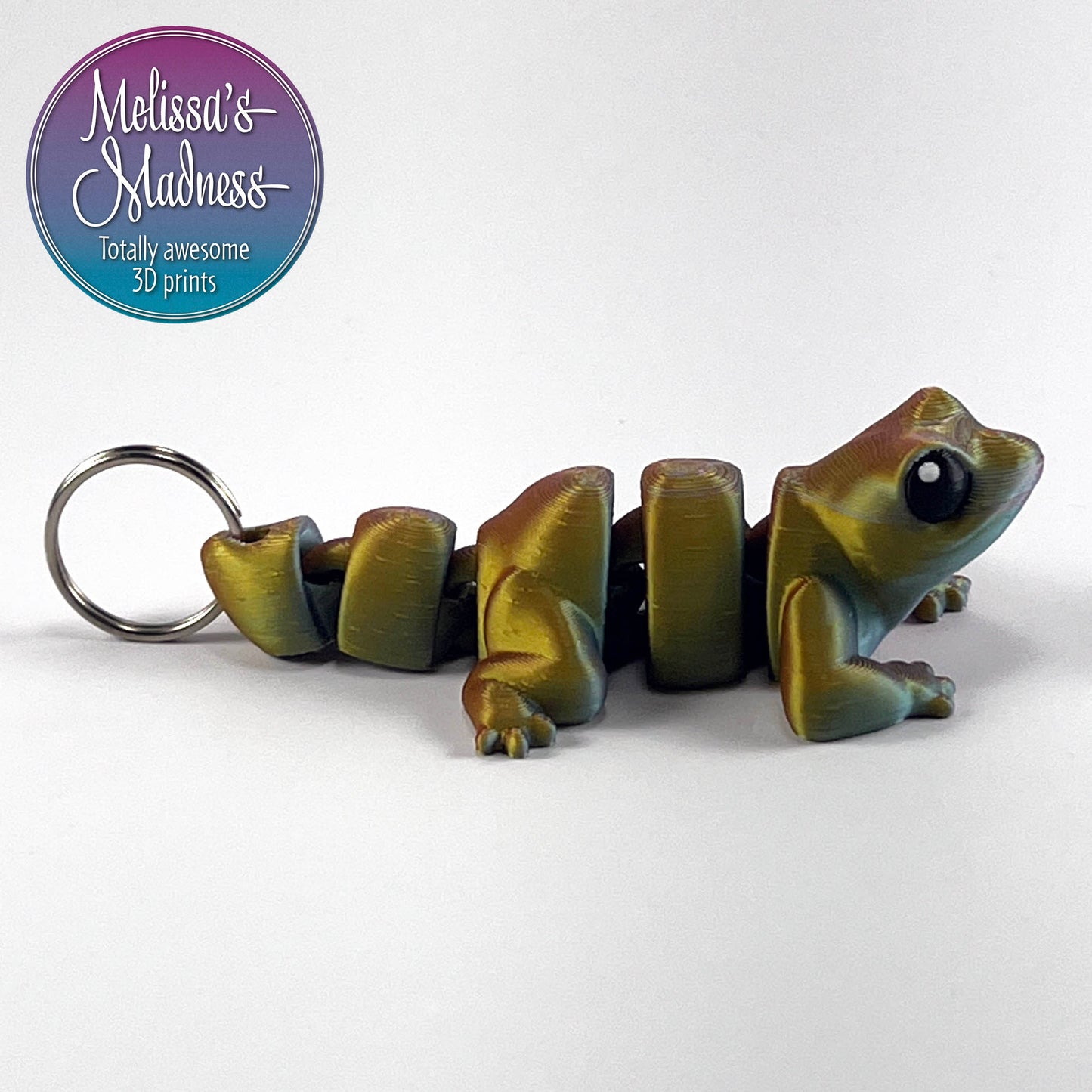 Cute Lizard Keychain in Jewel Green+Red Orange+Gold Shifting