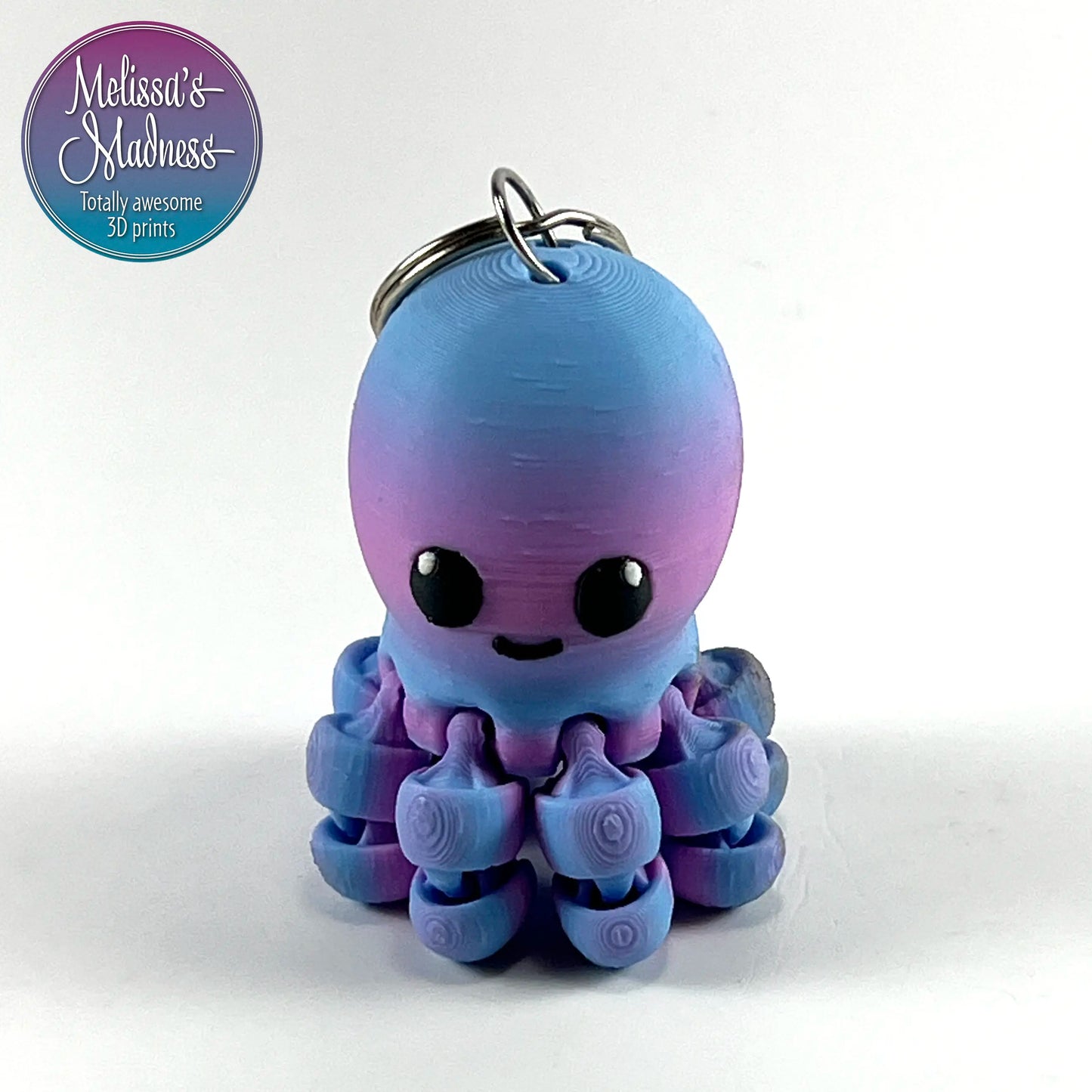 Cute Octopus Chunky Keychain in Cotton Candy Industrially Compostable Bioplastic Articulated Figurine Sustainable 3D Printed