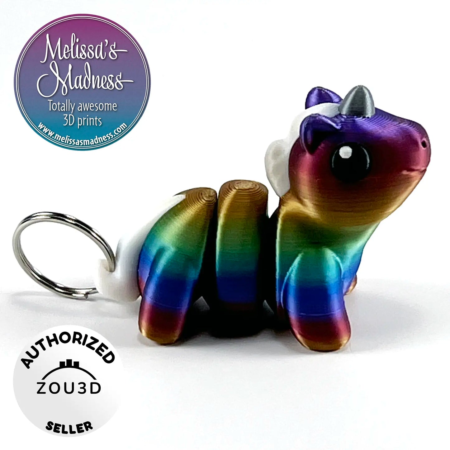 Cute Unicorn Keychain in Bright Rainbow & White