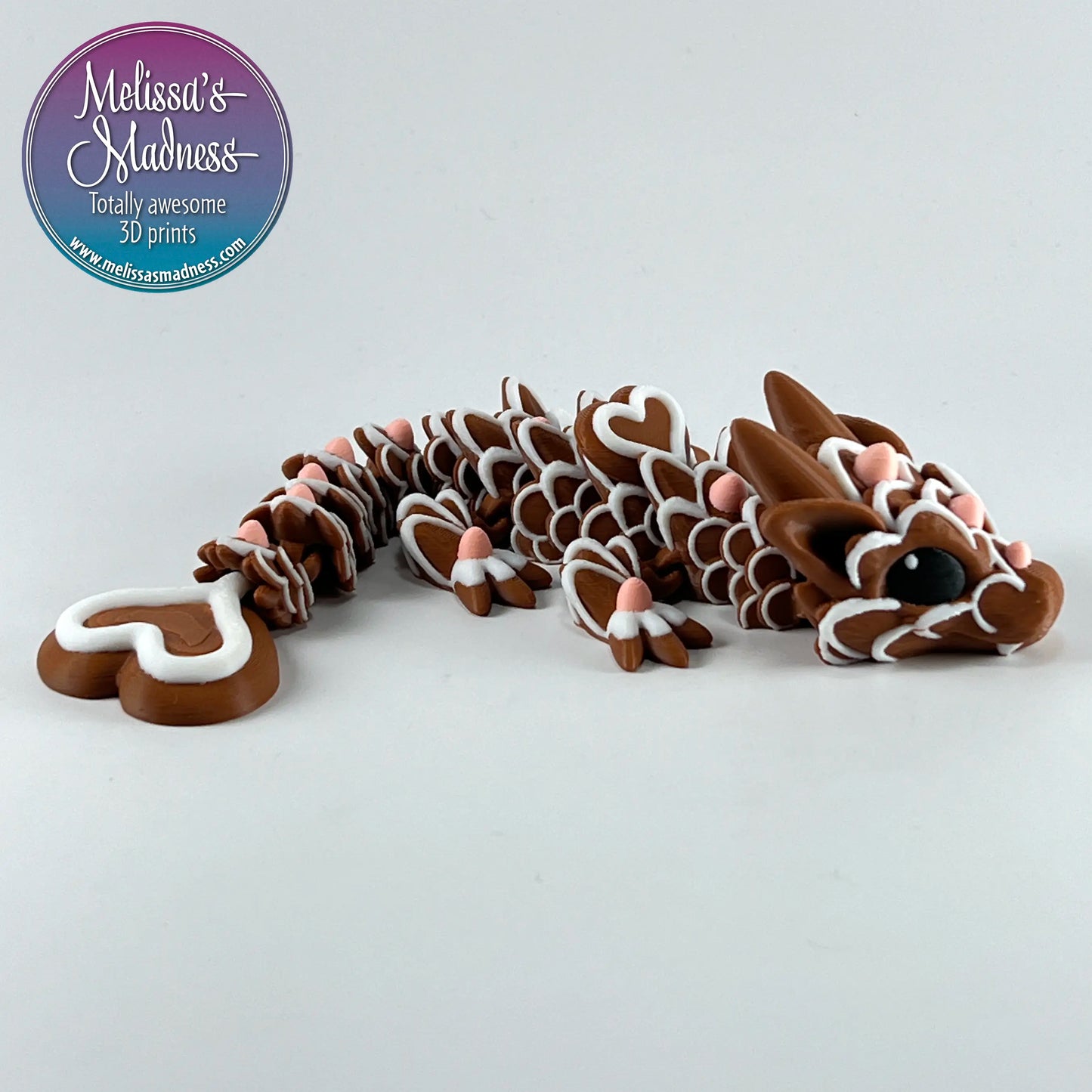Heart Cookie Baby Dragon in Brown & Soft Rainbow