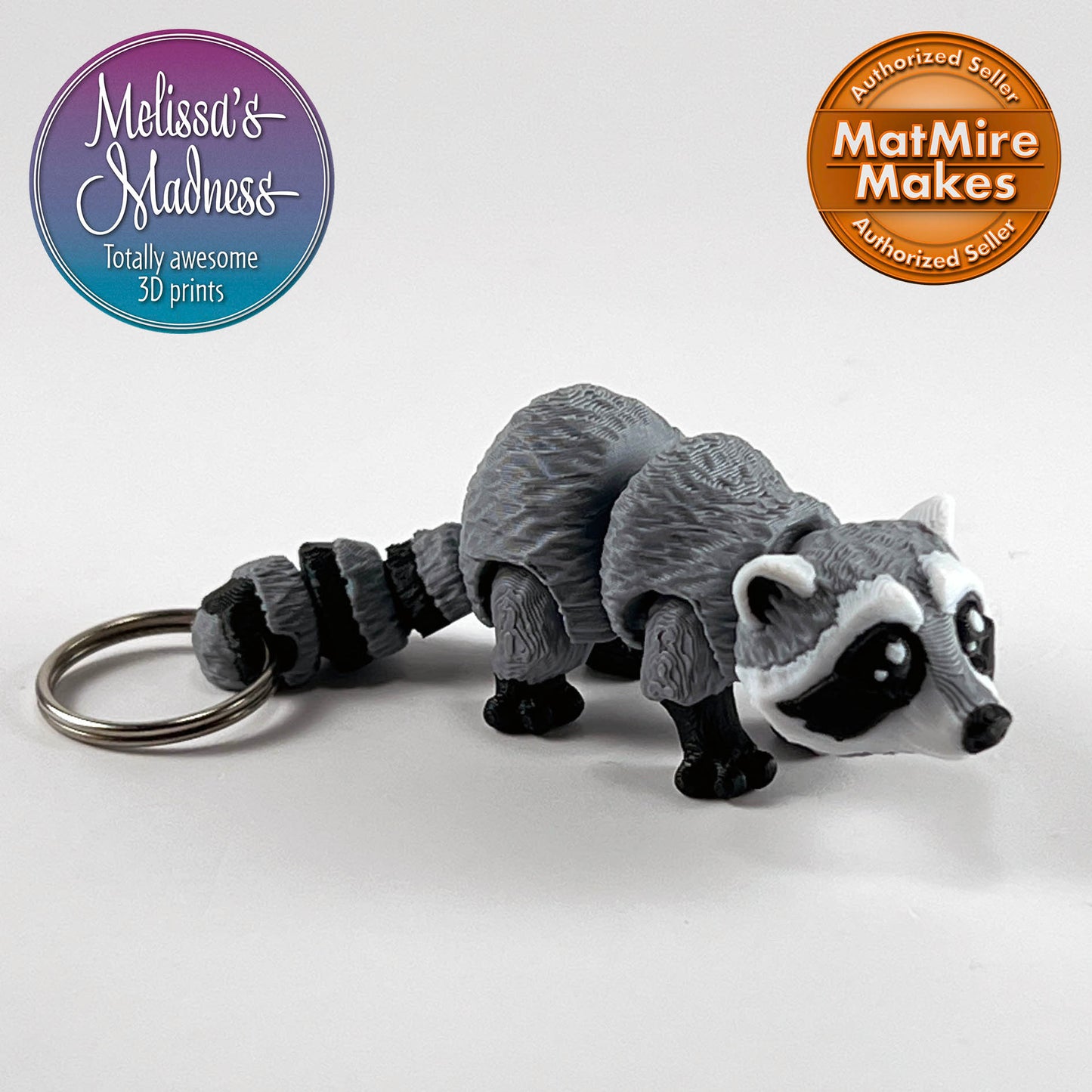 Mini Raccoon Keychain in Gray
