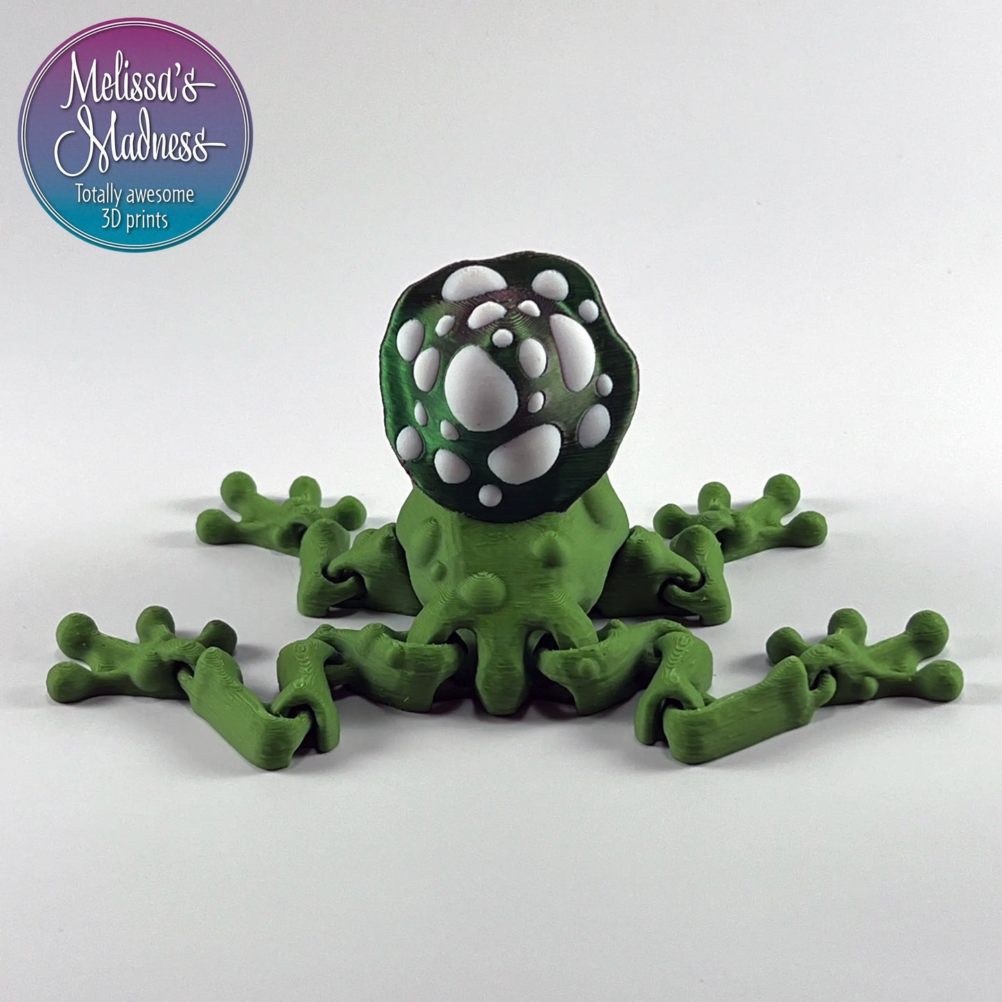 Mushroom Frog in Vine Green with Red+Green Shifting Mushroom Cap