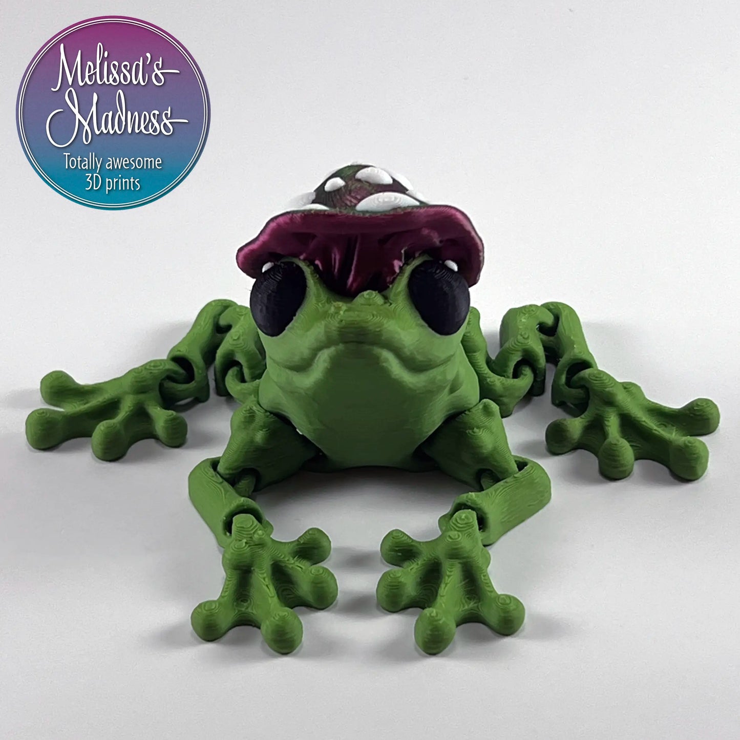 Mushroom Frog in Vine Green with Red+Green Shifting Mushroom Cap