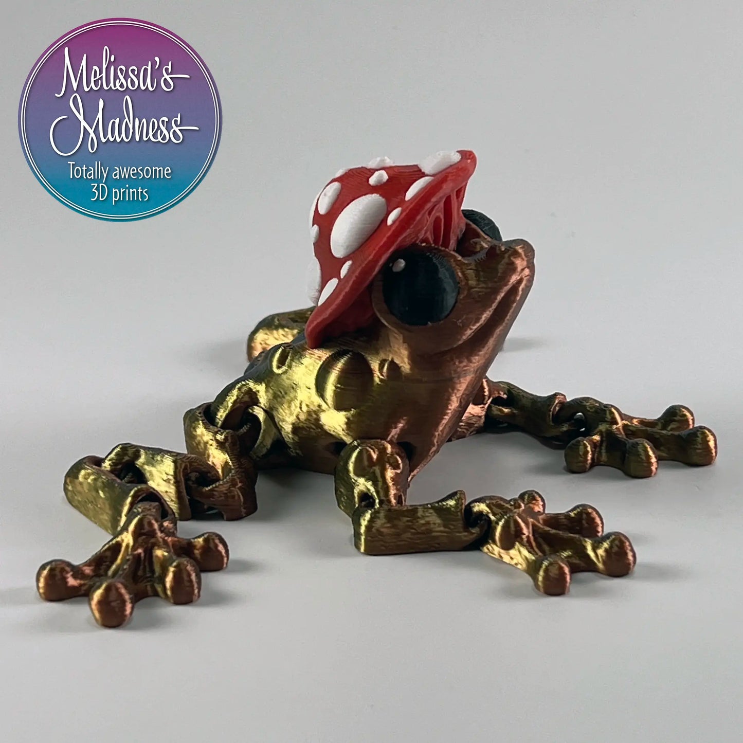 Mushroom Frog in Gold+Copper+Black Shifting with Red Mushroom Cap