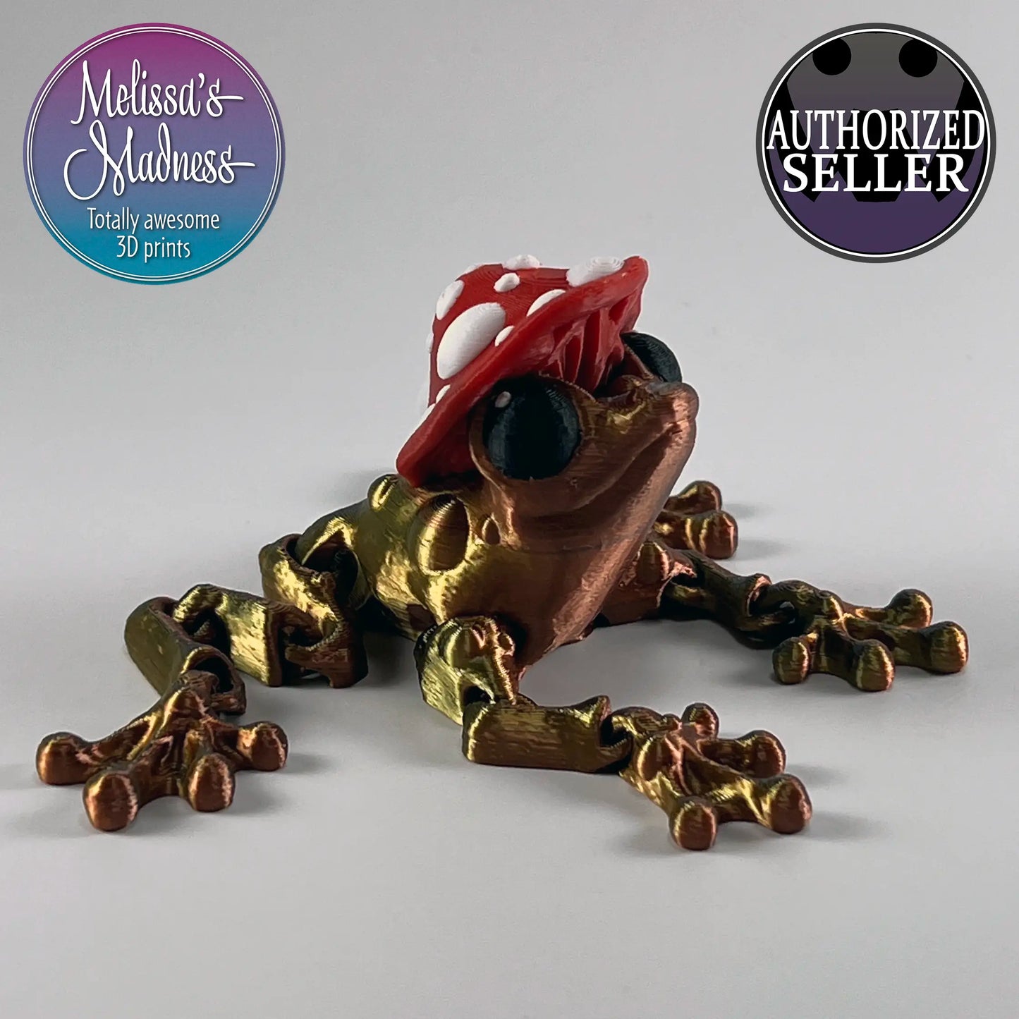 Mushroom Frog in Gold+Copper+Black Shifting with Red Mushroom Cap