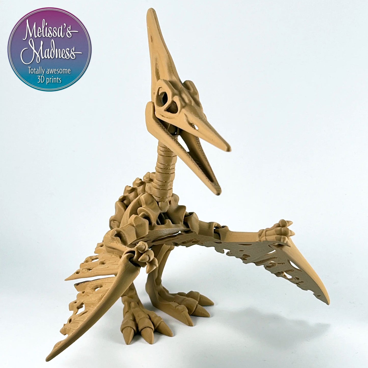 Articulated Pteranodon Skeleton Eco-Friendly 3D Printed Biodegradable PLA in Caramel