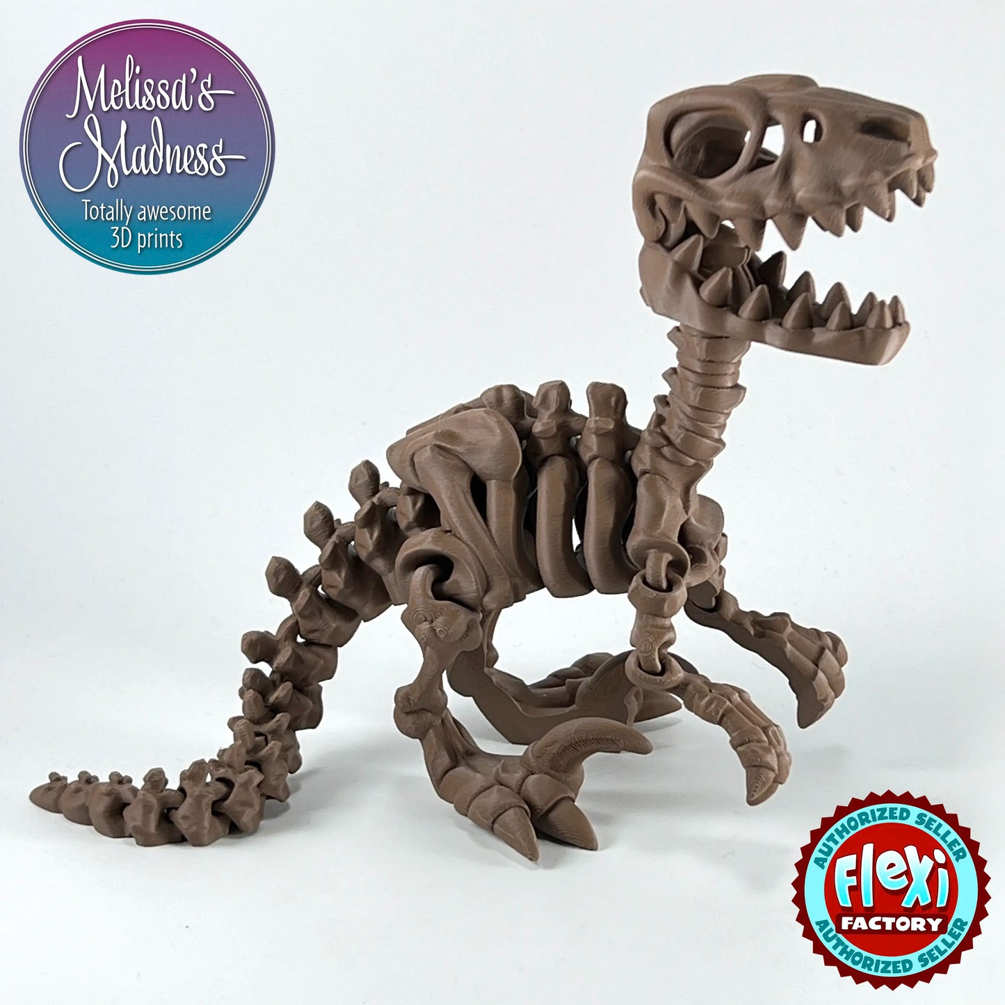 Articulated Raptor Skeleton 3D Printed Collectible Model in Walnut