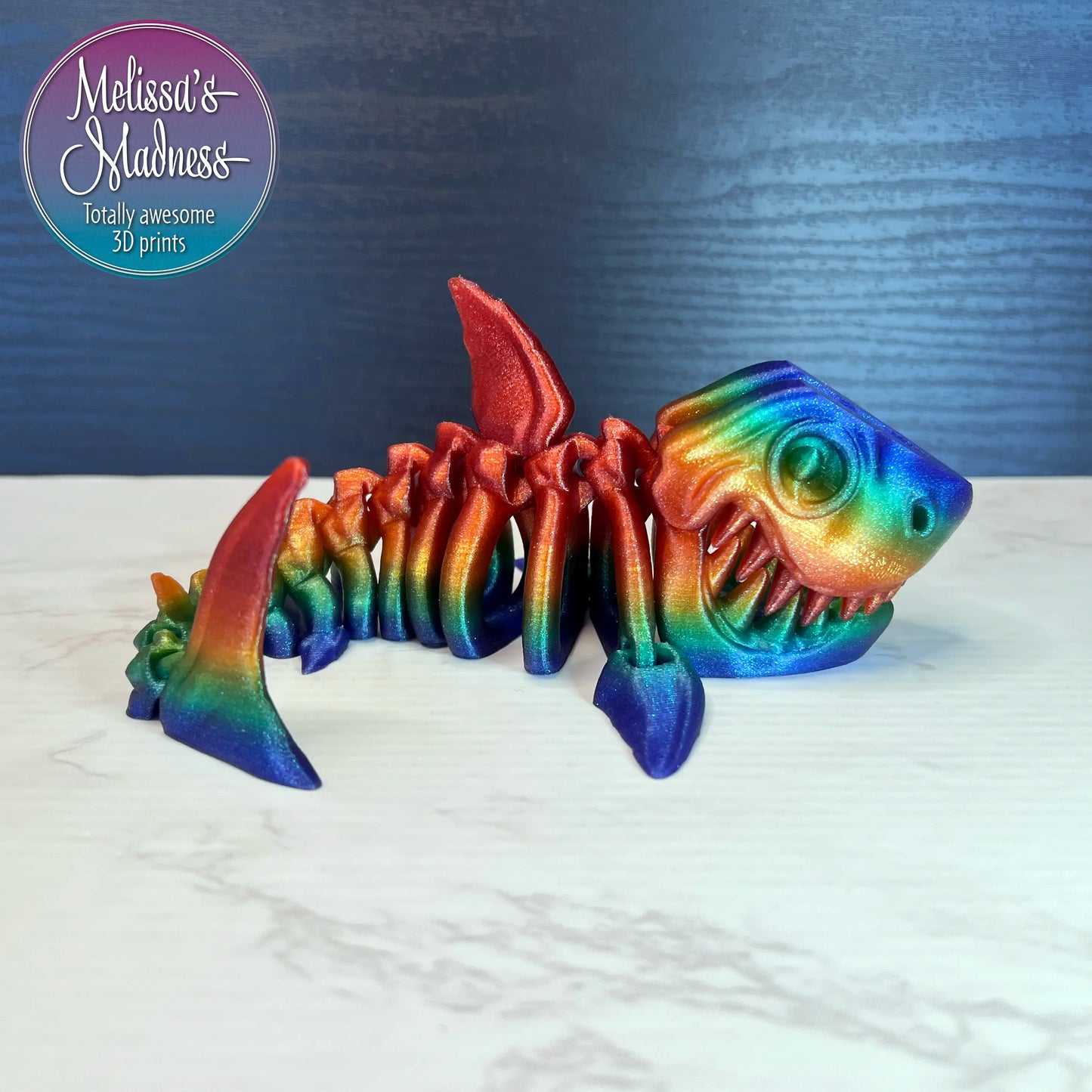 Shark Skeleton Flexi Model Collectible Figurine in Shimmer Rainbow