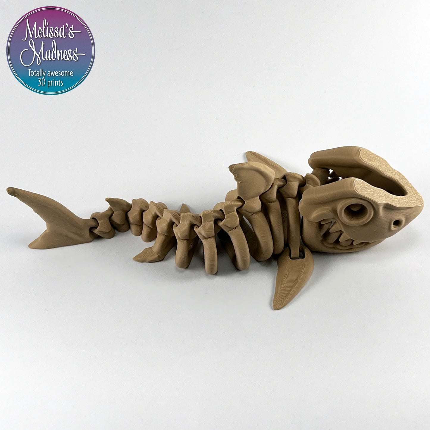 Articulated Shark Skeleton Sustainable Gift Shop Collectible Biodegradable PLA in Caramel