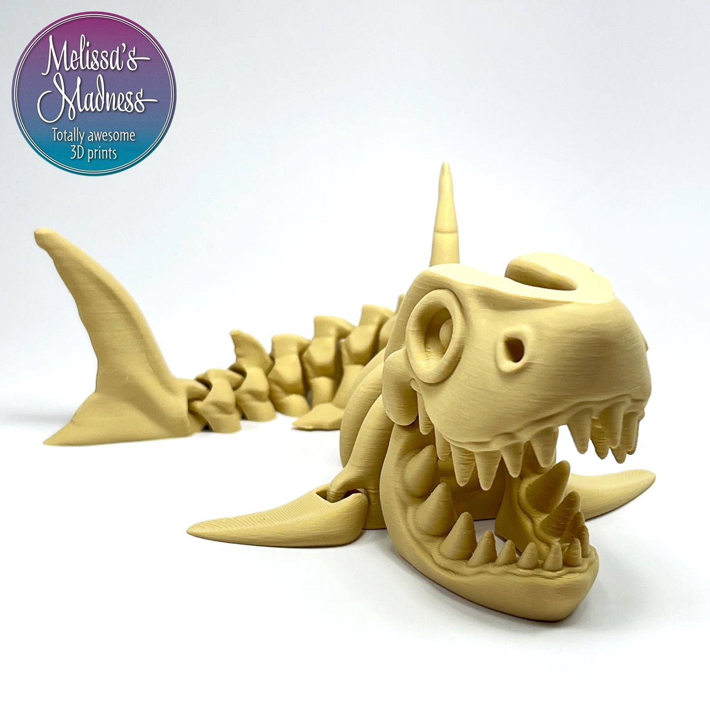 3D Printed Articulated Shark Skeleton Display Piece in Desert Made in Montana