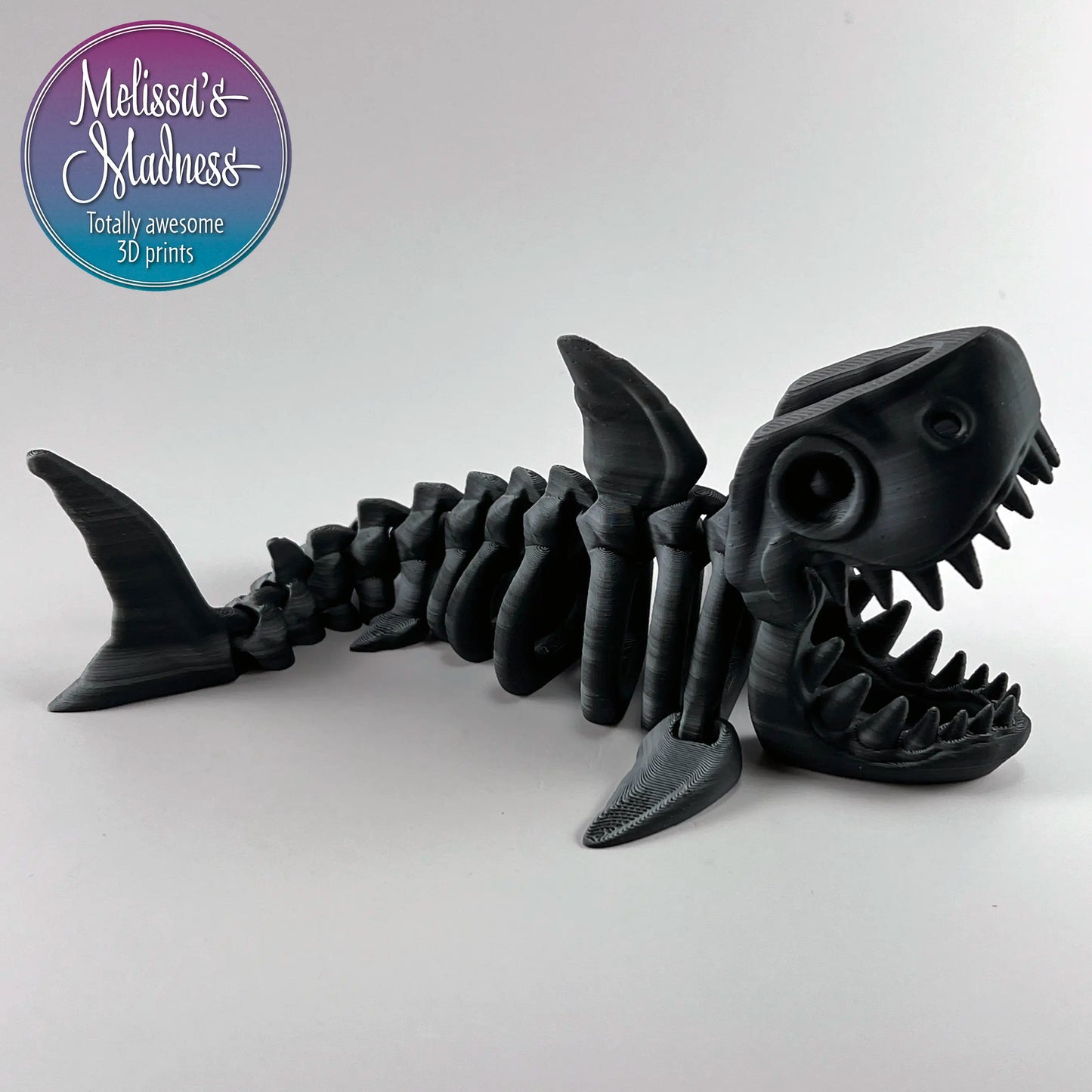 Shark Skeleton Flexi Model Collectible Desk Fidget in Black+White Shifting