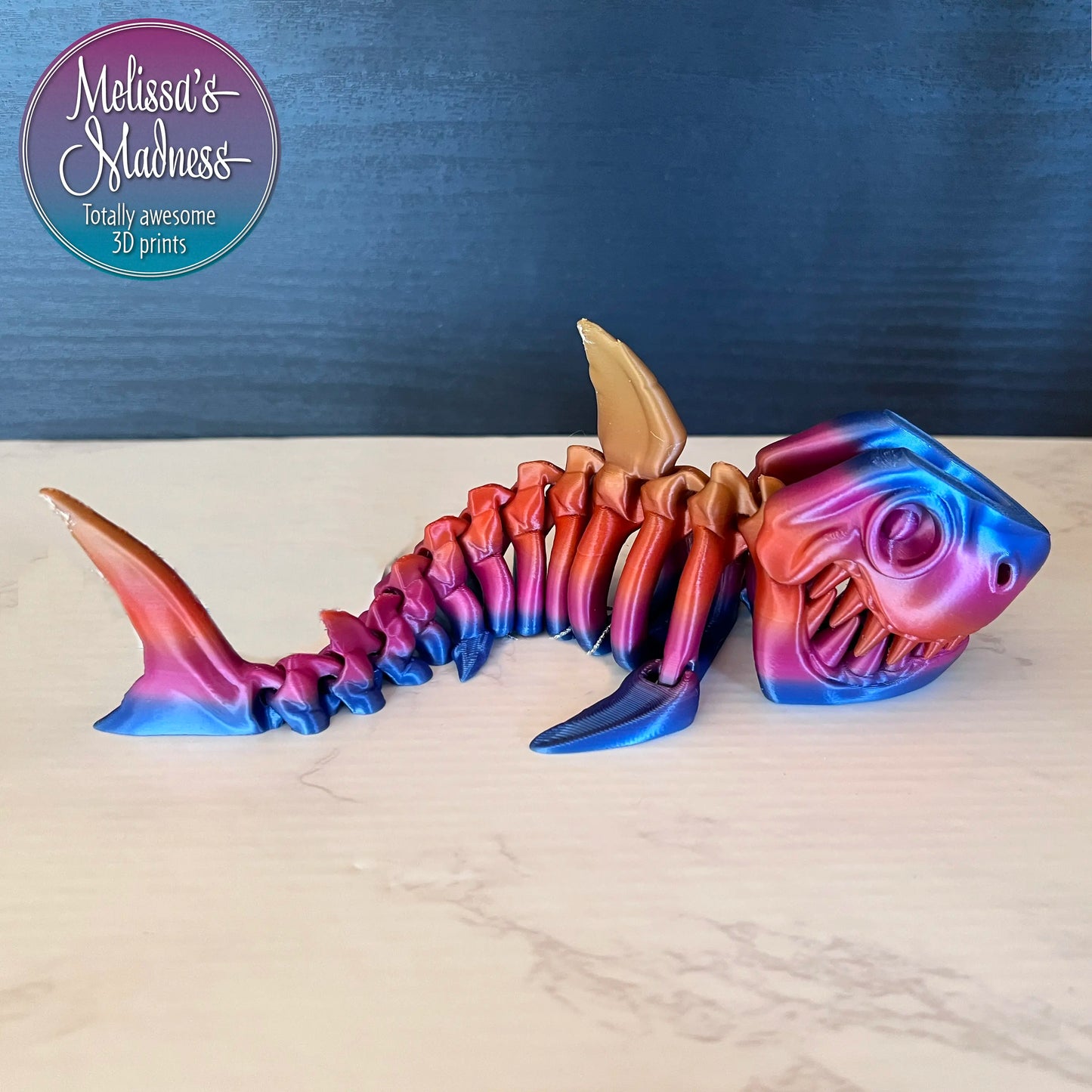 Eco-Friendly Articulated Shark Skeleton Industrially Compostable PLA Collectible in Fantasy Rainbow