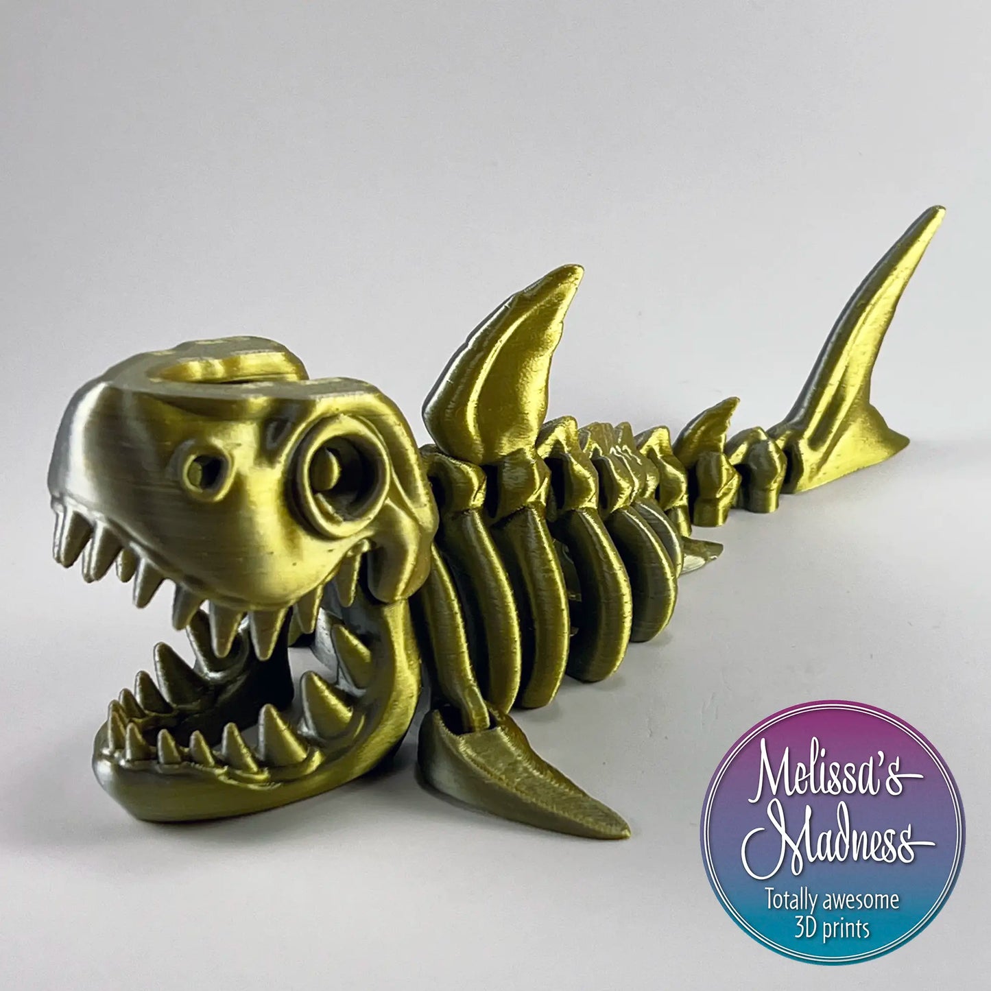 Shark Skeleton Flexi Model Desk Fidget in Silver+Gold Shifting