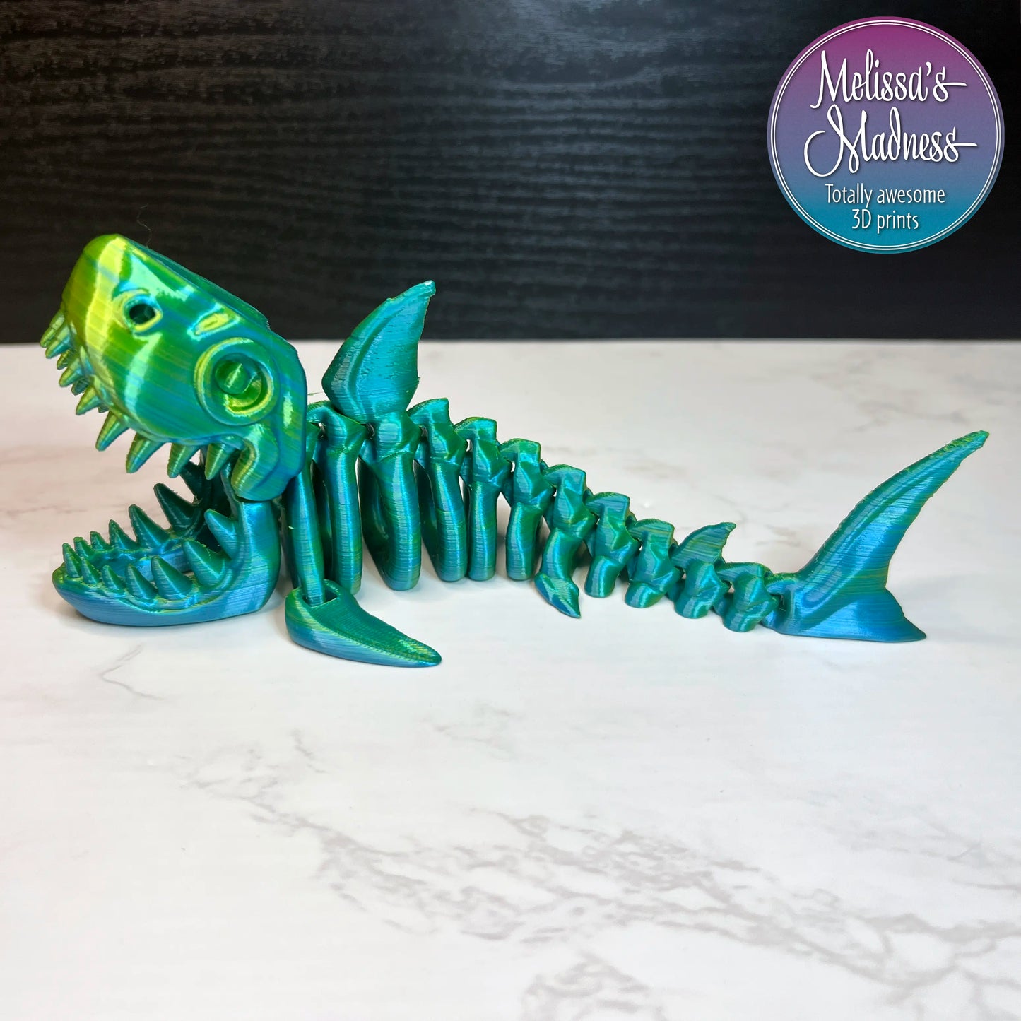 Articulated Shark Skeleton 3D Printed Collectible Model in Yellow+Blue Shifting