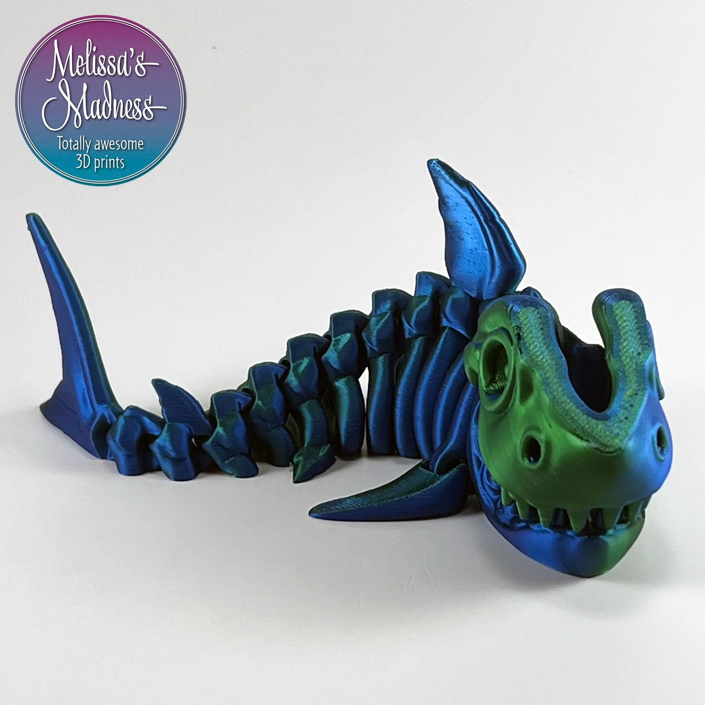 Shark Flexi Skeleton Sustainable Collectible Bioplastic Fidget in Blue+Green Shifting