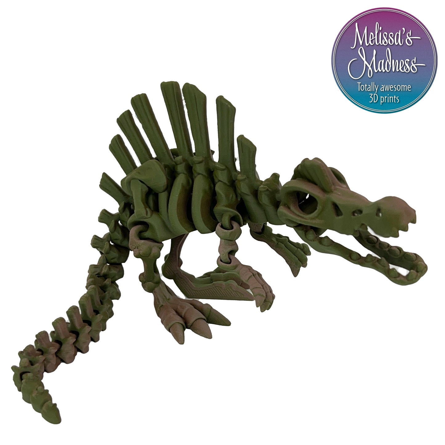 Spinosaurus Flexi Skeleton Eco-Friendly Wholesale Figurine Bioplastic in Brown+Dark Green Shifting