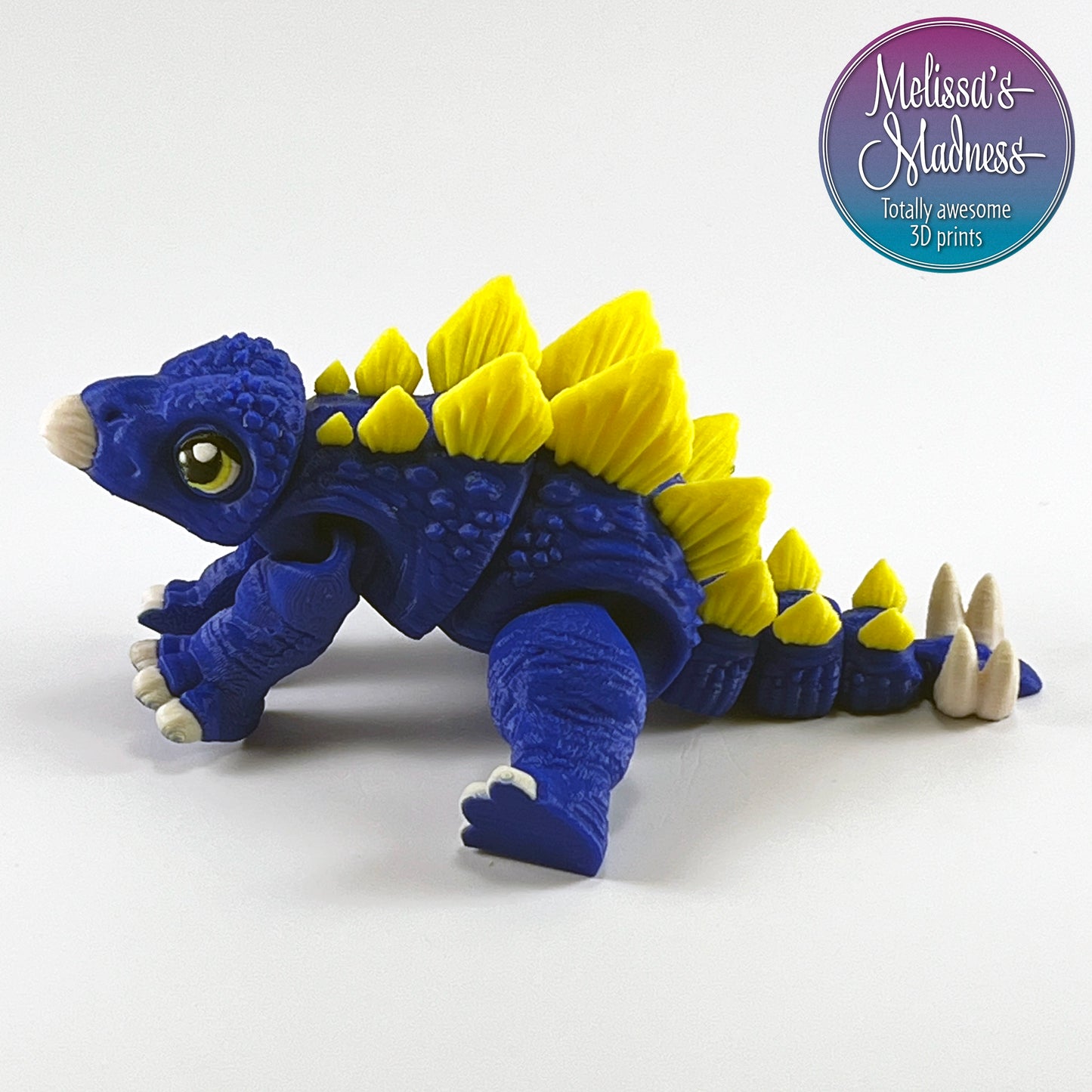 Eco-Friendly Articulated Stegosaurus in Blue & Yellow Industrially Compostable Bioplastic Figurine