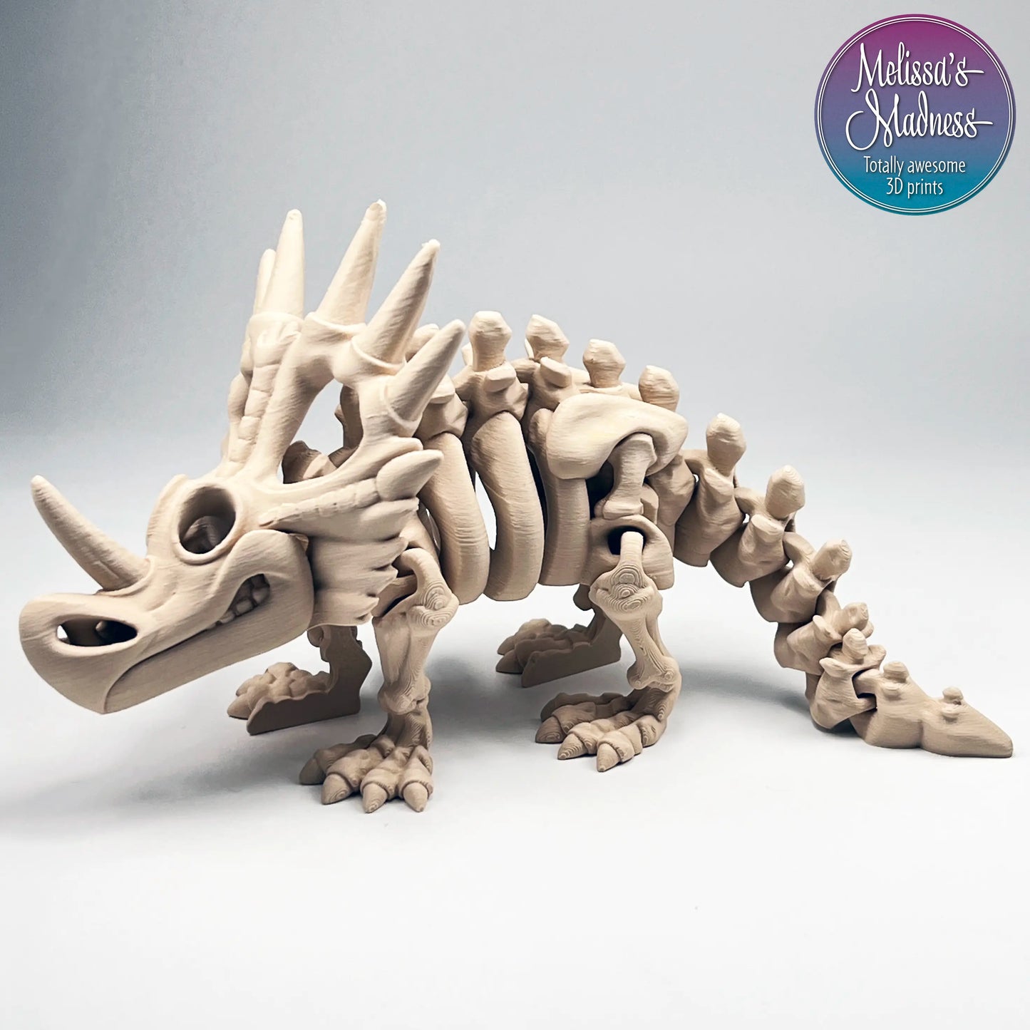 Styracosaurus Skeleton - Articulating 3D Printed Dinosaur Skeleton | Made in Montana | Flexi Factory Design