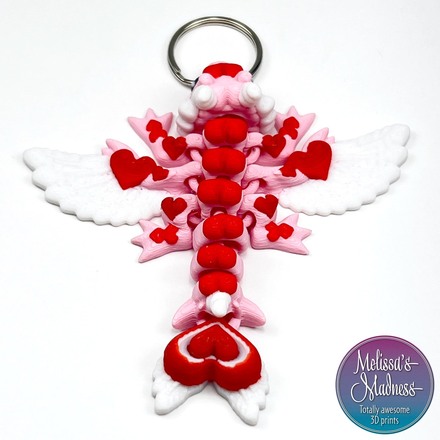 Articulated Tiny Heart Dragon Keychain in Petal Pink & Red Wholesale Collectible Gift Shop Display Figurine