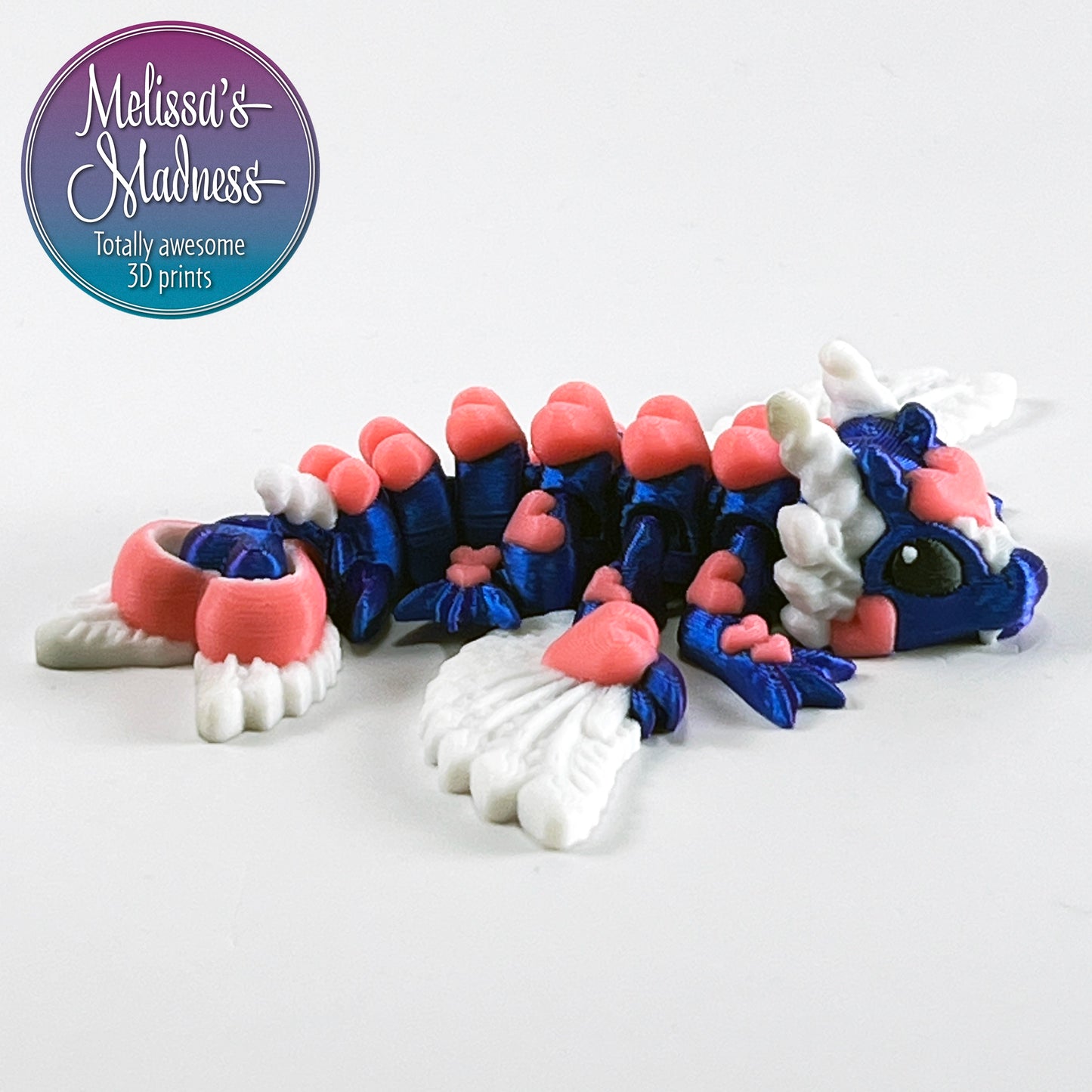 3D Printed Tiny Heart Dragon in Blue+Purple Shifting & Pink Handcrafted Small Business Made in USA Collectible