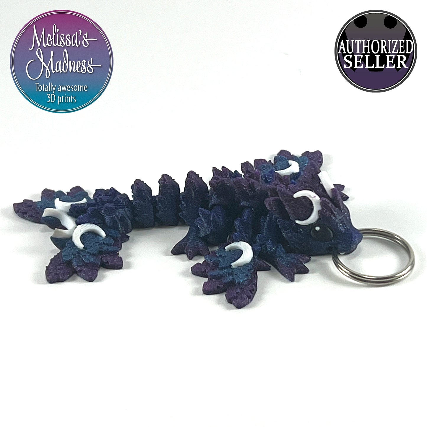 Tiny Lunar Dragon Keychain in Glittering Galaxy & Pearl White Biodegradable 3D Printed Figurine Eco-Friendly Bioplastic