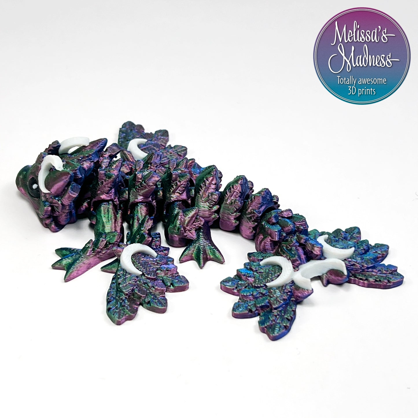 Articulating Tiny Lunar Dragon in Red+Green+Blue Shifting & White Flexi Figurine Collectible Display Piece