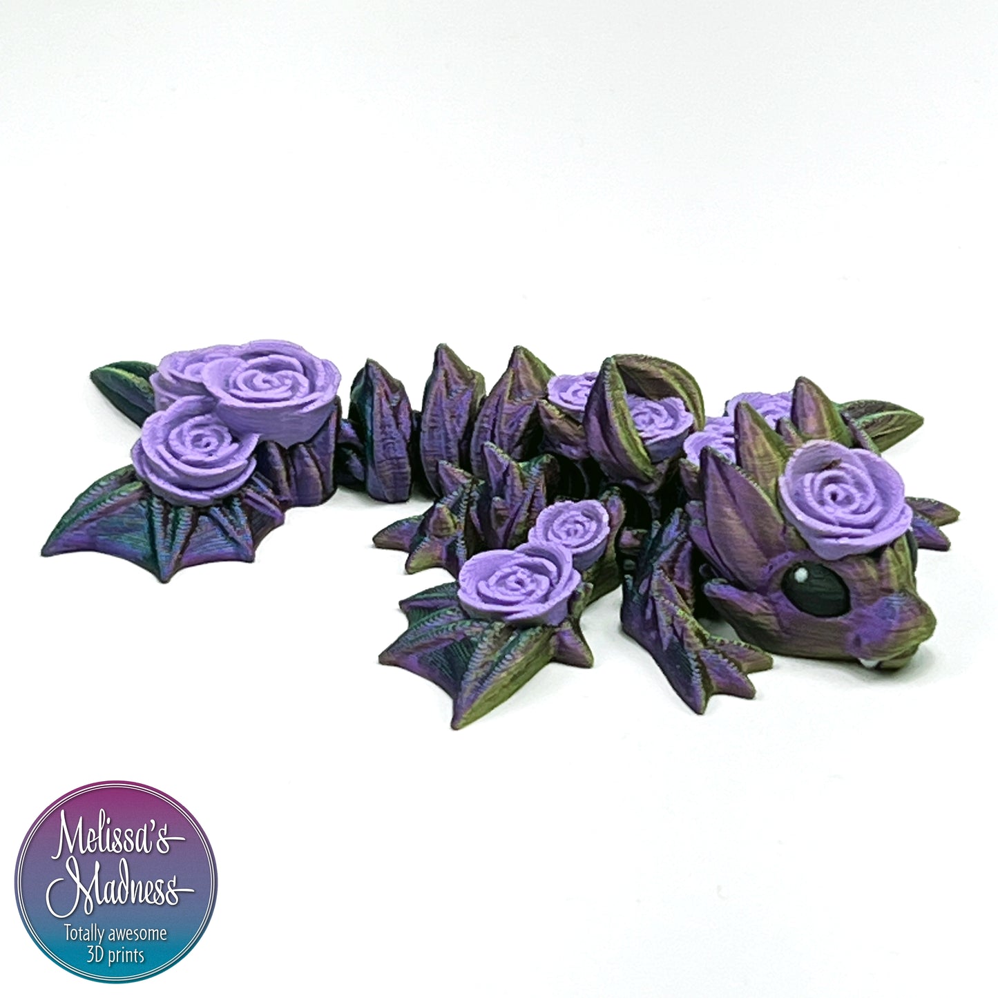 Articulated Tiny Rose Dragon in Green+Purple+Yellow Shifting & Lilac Eco-Friendly 3D Printed Biodegradable PLA