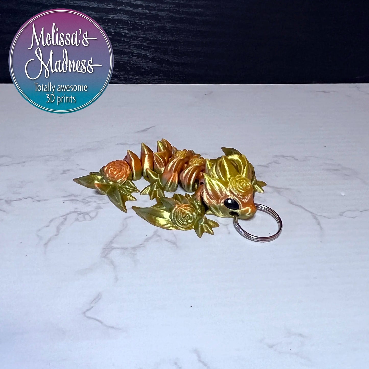 3D Printed Articulated Tiny Rose Wyvern Keychain in Pot of Golds Flexi Movement Collectible Figurine