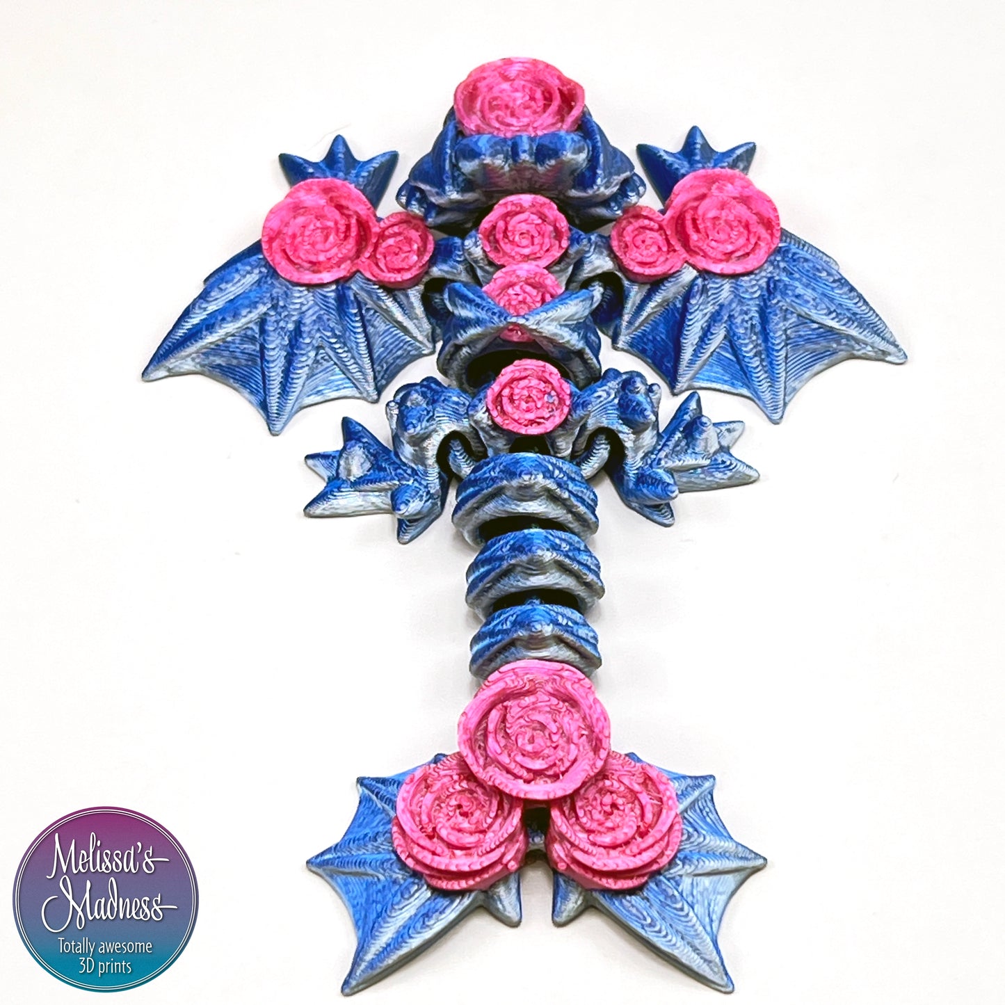 Tiny Rose Wyvern in Blue+Silver Shifting & Silk Pink Ombre 3D Printed Wholesale Gift Shop Collectible Museum Display