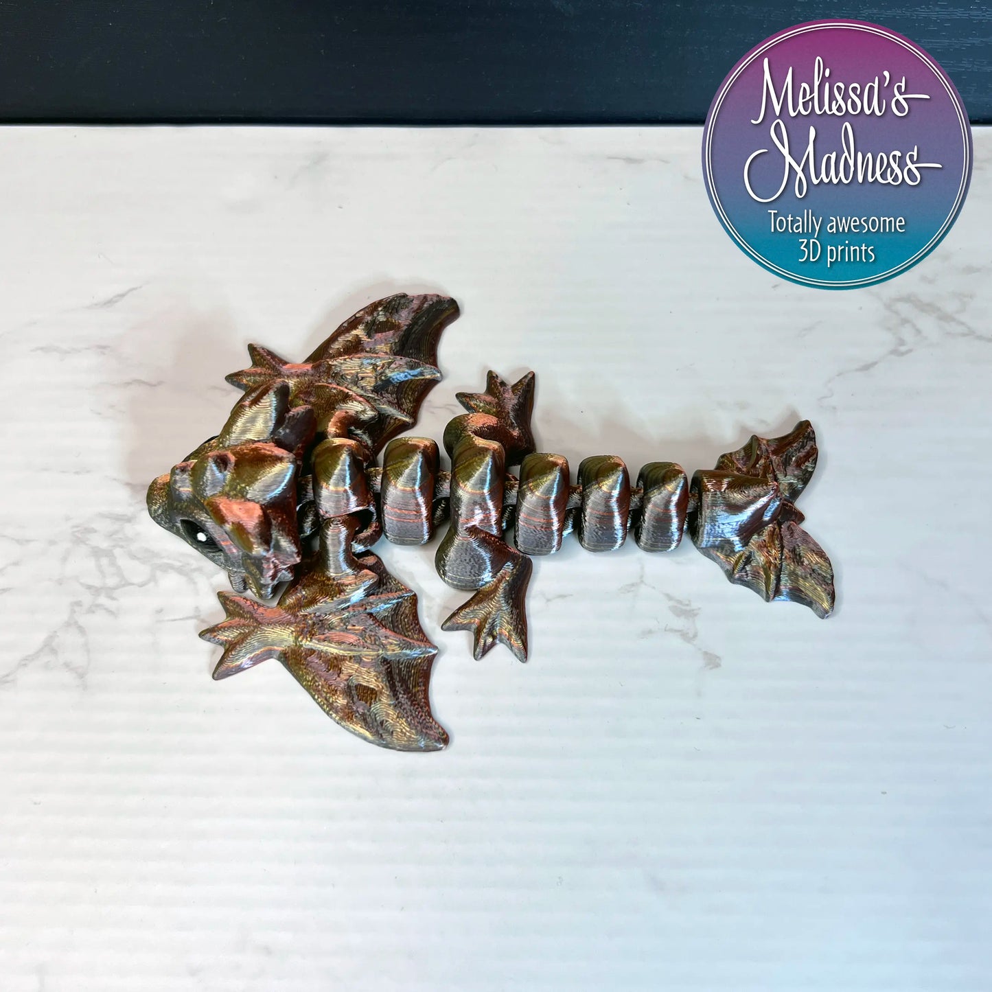 Tiny Wyvern in Gold+Copper+Black Shifting Flexi Figurine Woman-Owned Made in USA Handcrafted