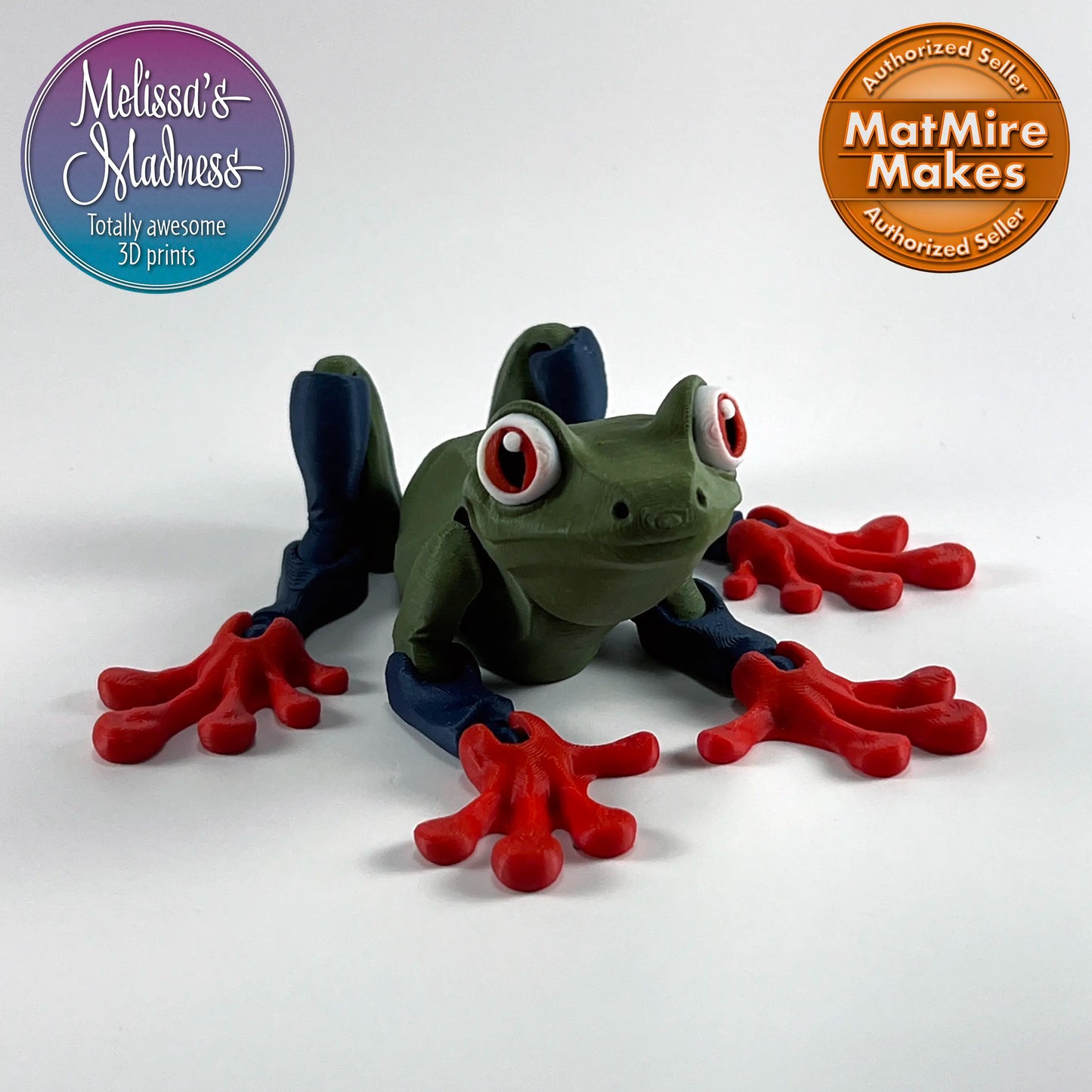 Tree Frog in Dark Green & Dark Blue & Red