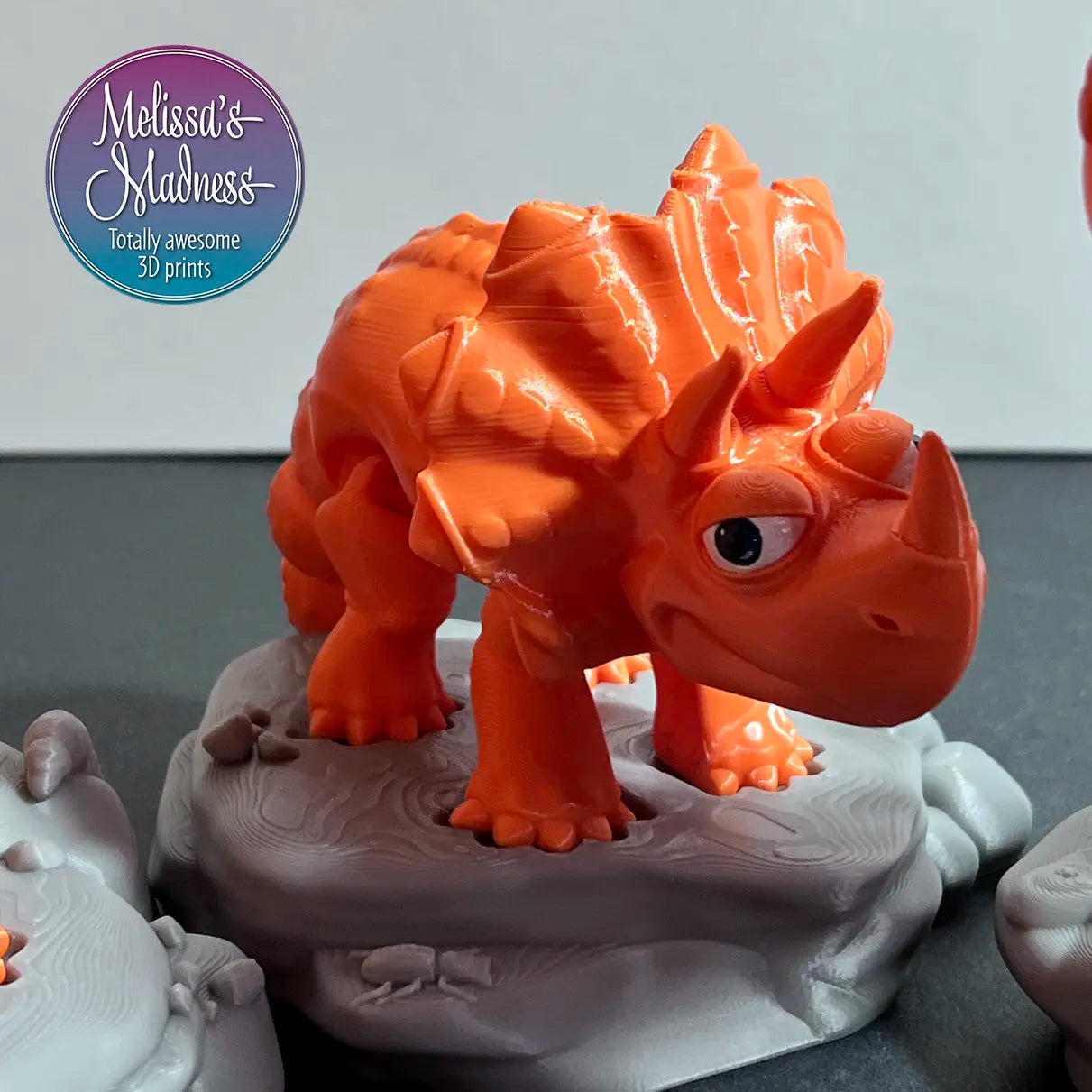 Flexible Triceratops in Orange Articulated Desk Fidget 3D Printed Collectible