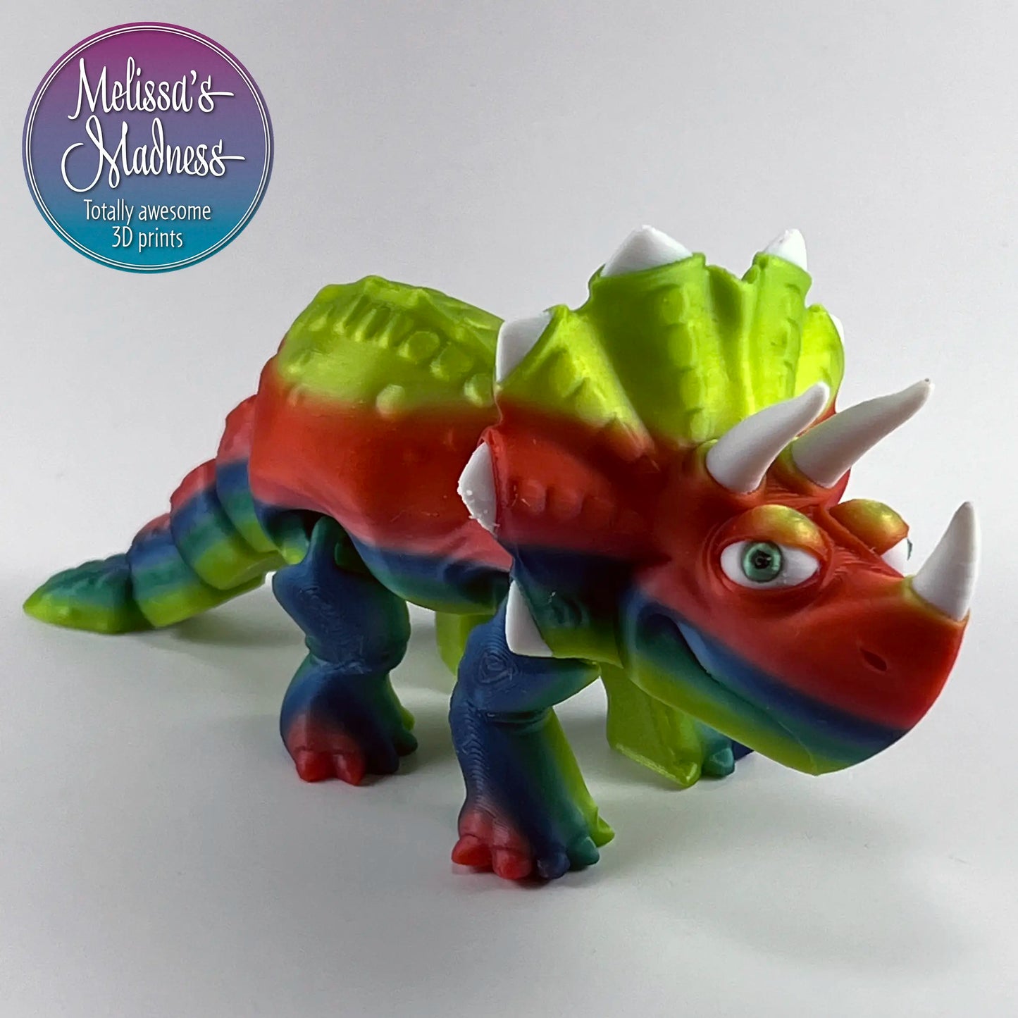 Triceratops in Fantasy Rainbow Flexi Figurine Industrially Compostable Biodegradable 3D Printed