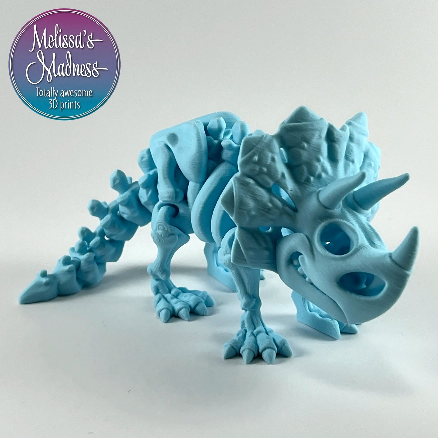 Articulated Triceratops Skeleton Eco-Friendly 3D Printed Biodegradable PLA in Ice Blue