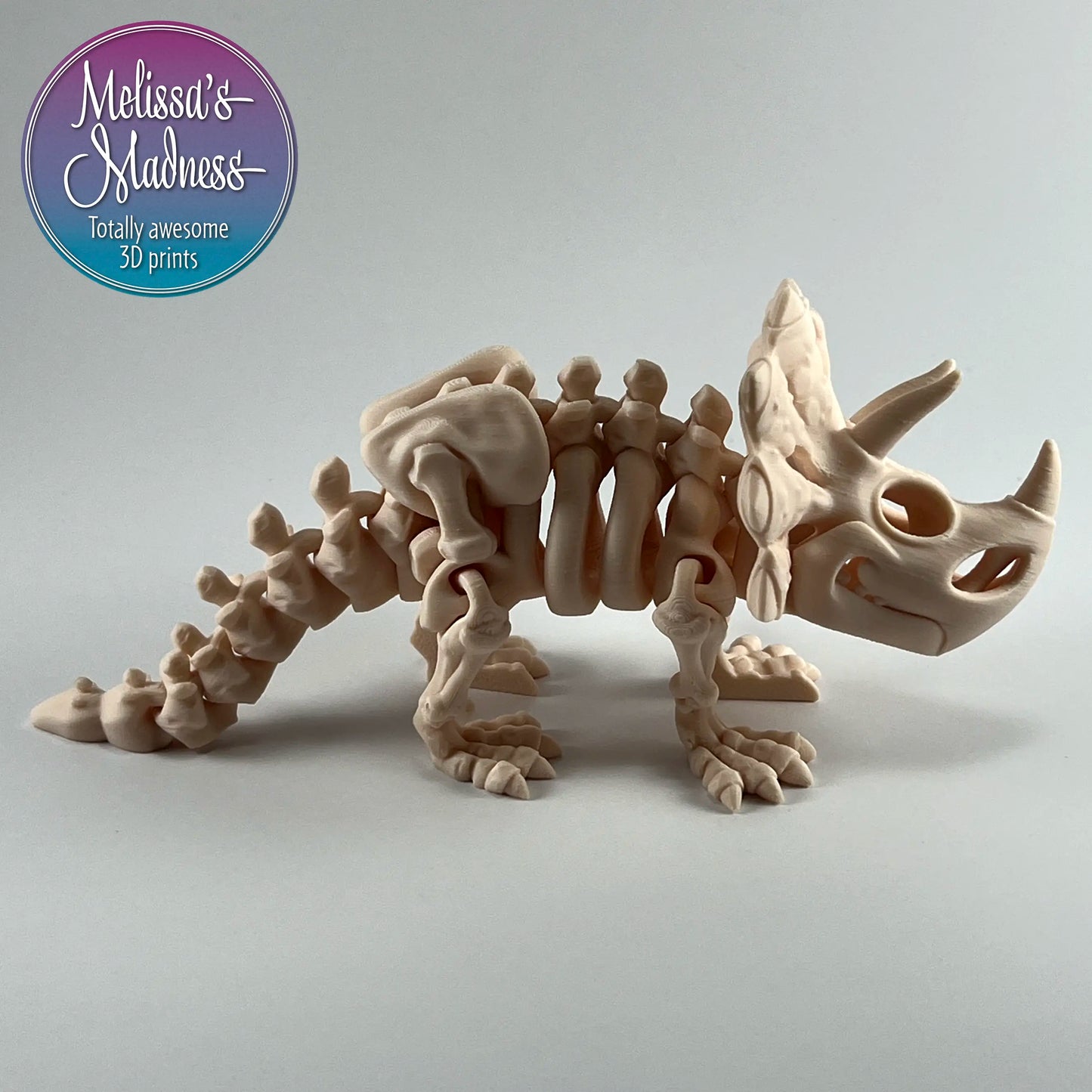 3D Printed Triceratops Skeleton Biodegradable PLA Model in Bone Hydropower Made