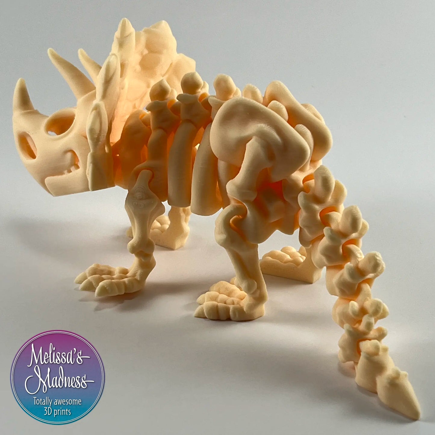 Articulated Triceratops Skeleton Sustainable Gift Shop Collectible Biodegradable PLA in Light Peach