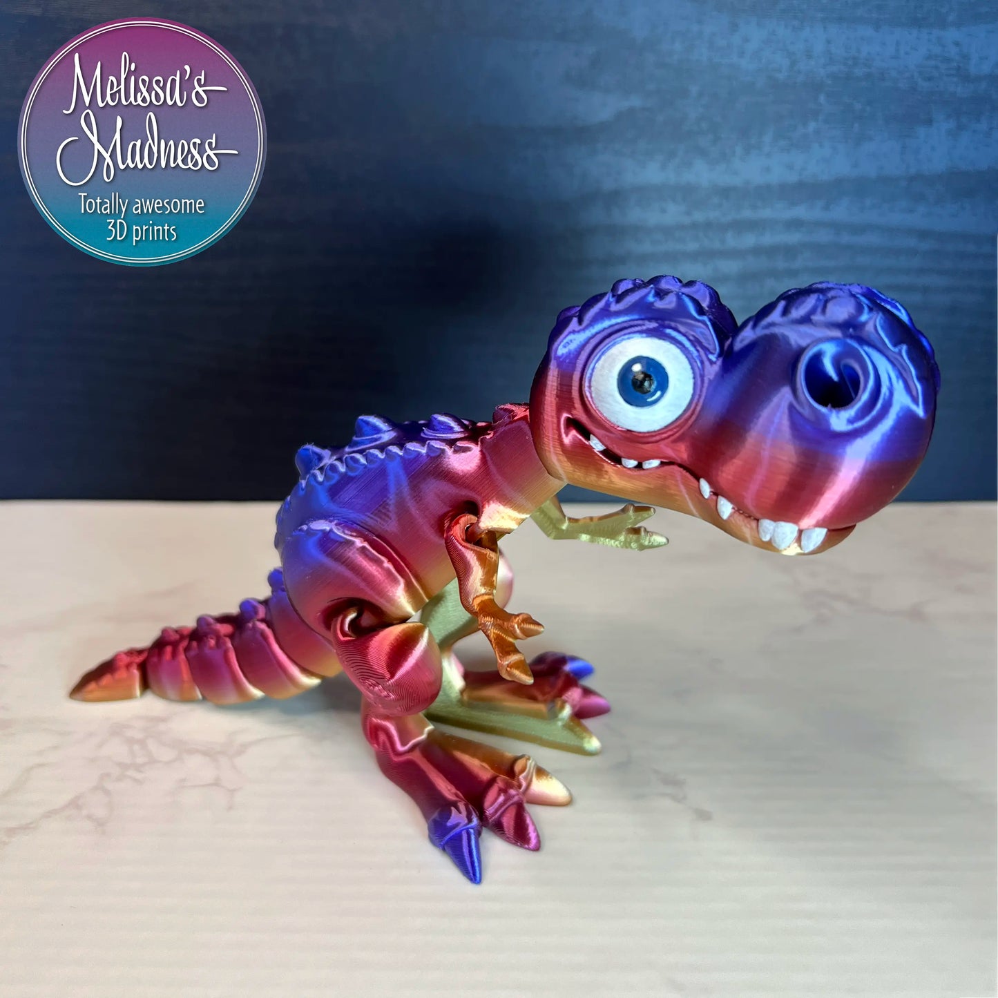 Tyrannosaurus Rex in Bright Rainbow Flexi Figurine Sustainable Bioplastic Hydropower Made